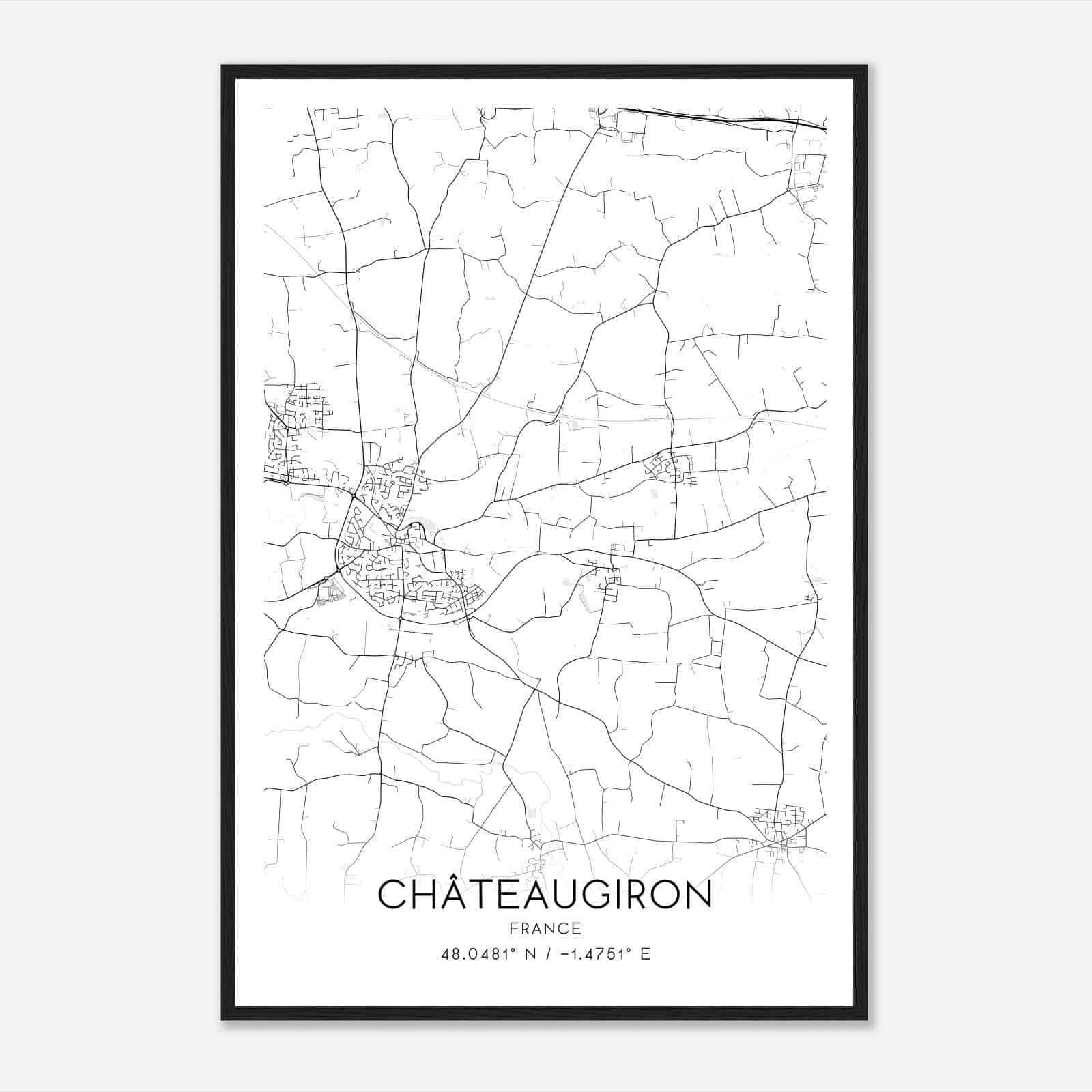 Chateaugiron France Map Poster, Modern Home Decor Wall Art Print