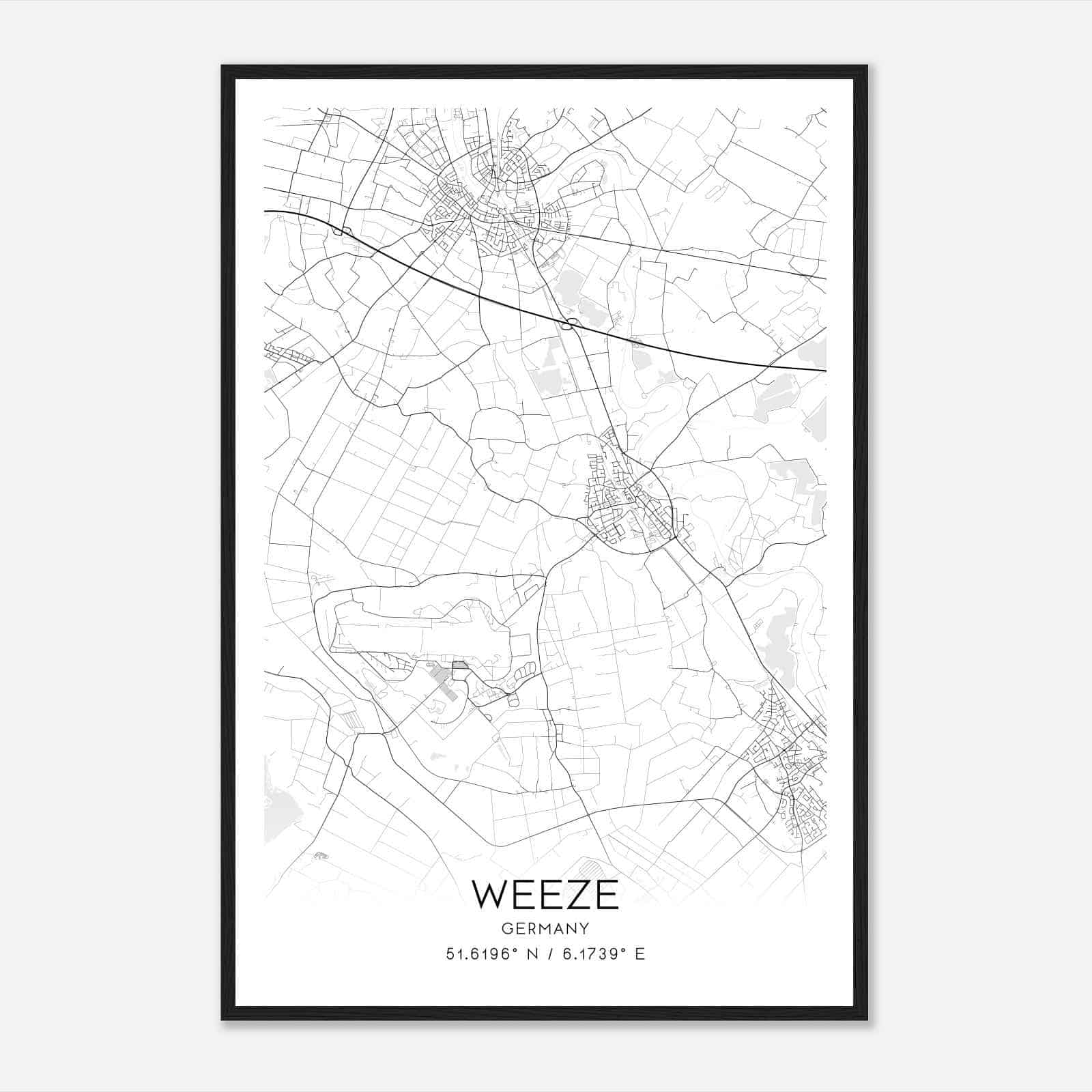Weeze Germany Map Poster, Modern Home Decor Wall Art Print