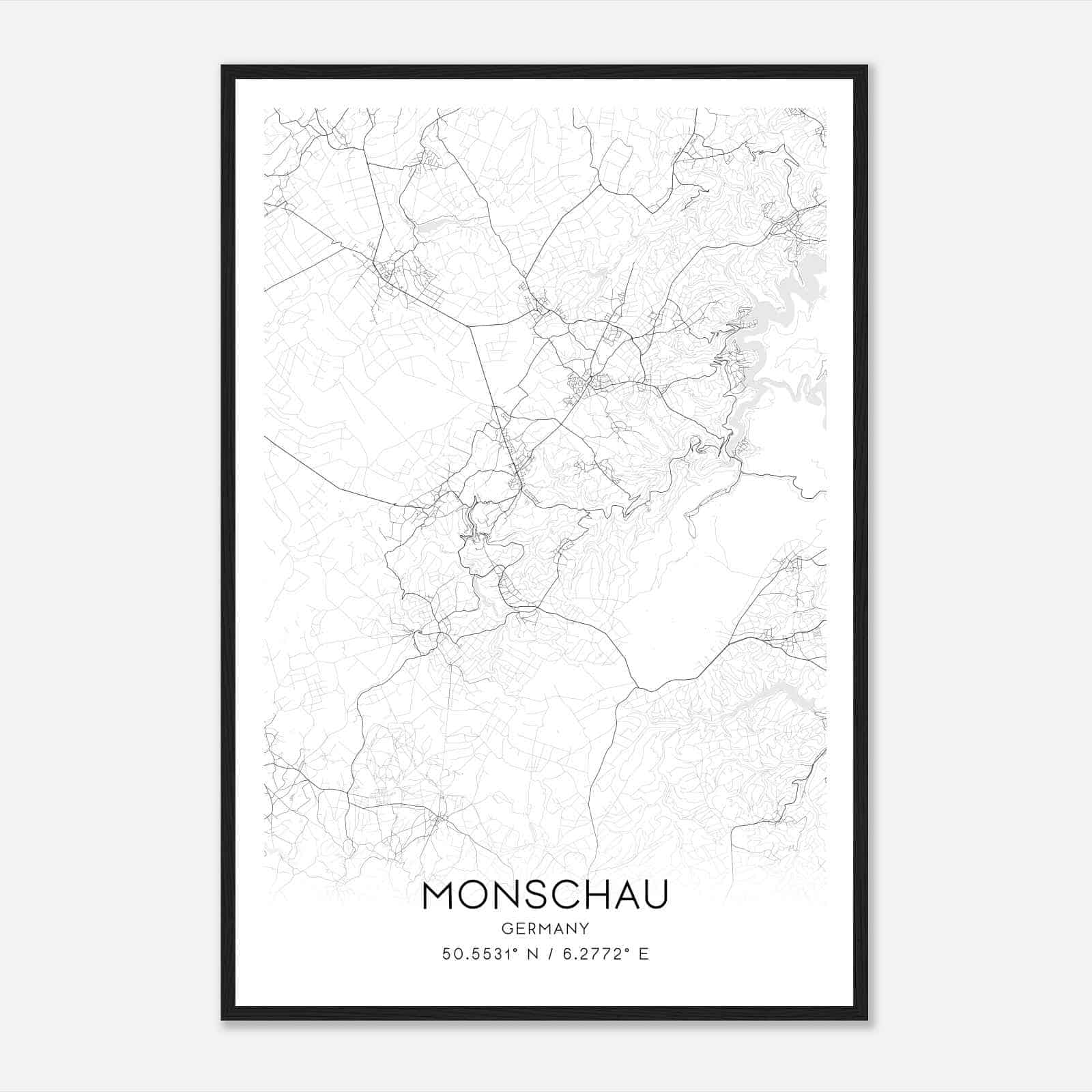 Monschau Germany Map Poster, Modern Home Decor Wall Art Print