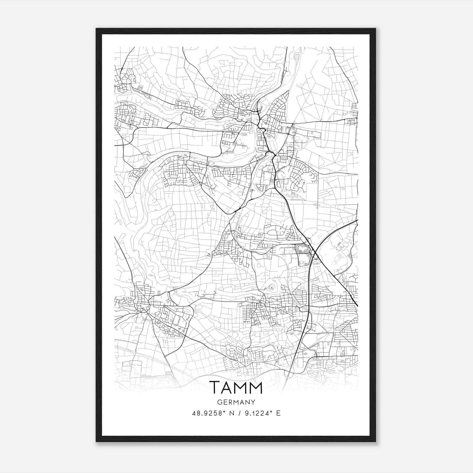 Tamm Germany Map Poster, Modern Home Decor Wall Art Print