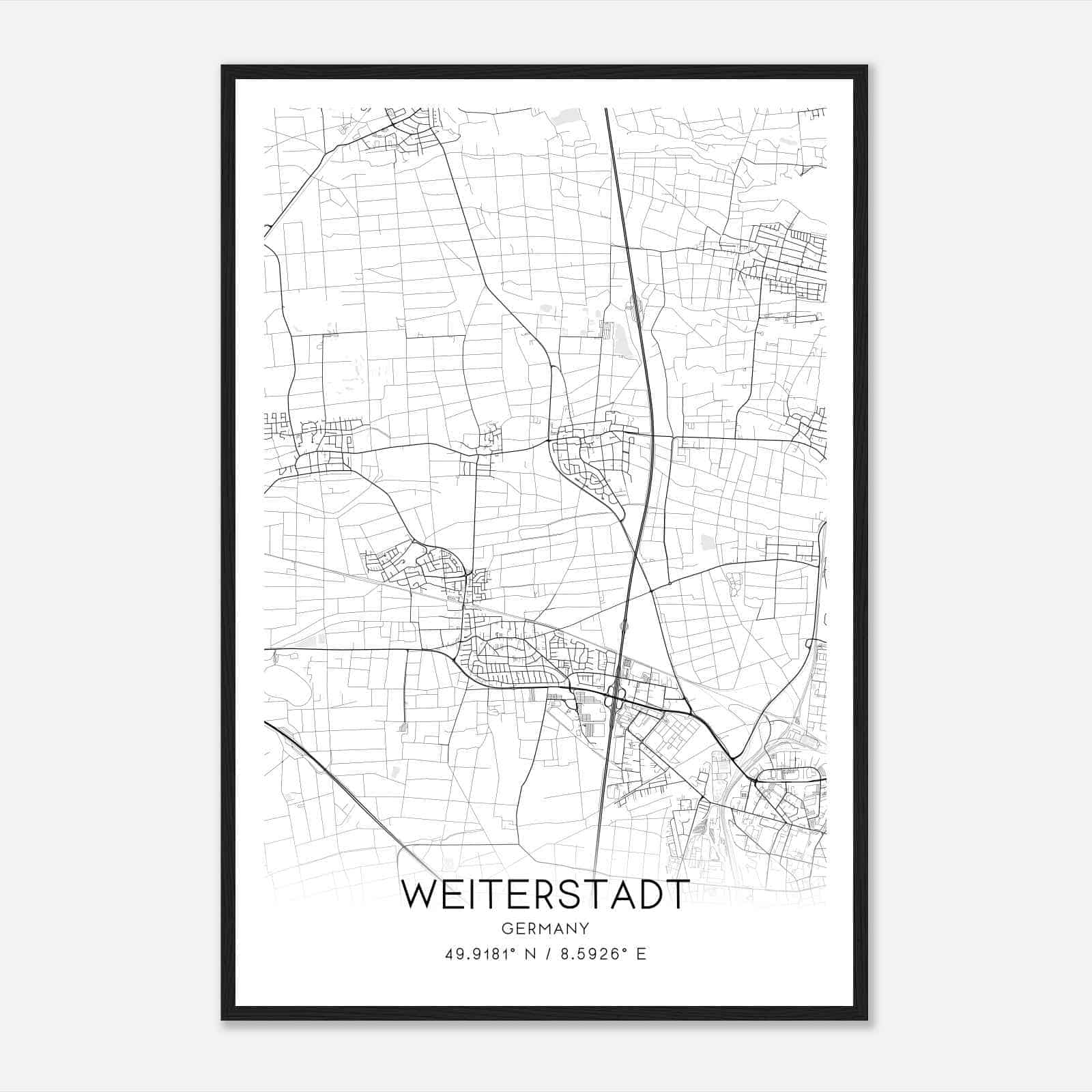 Weiterstadt Germany Map Poster, Modern Home Decor Wall Art Print