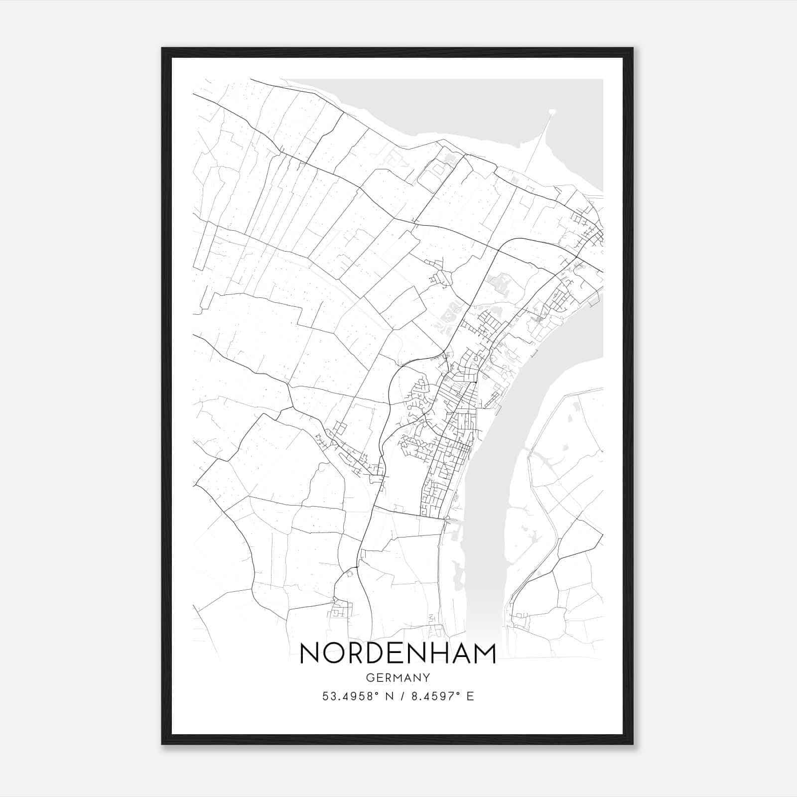 Nordenham Germany Map Poster, Modern Home Decor Wall Art Print