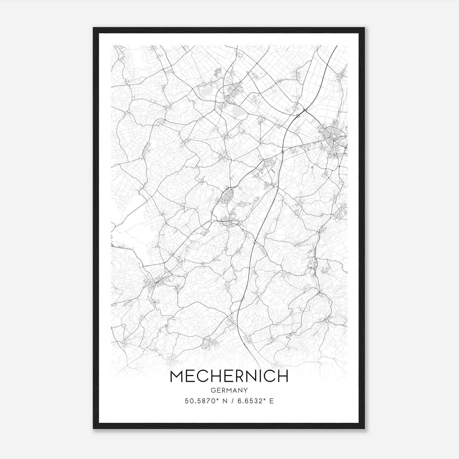Mechernich Germany Map Poster, Modern Home Decor Wall Art Print