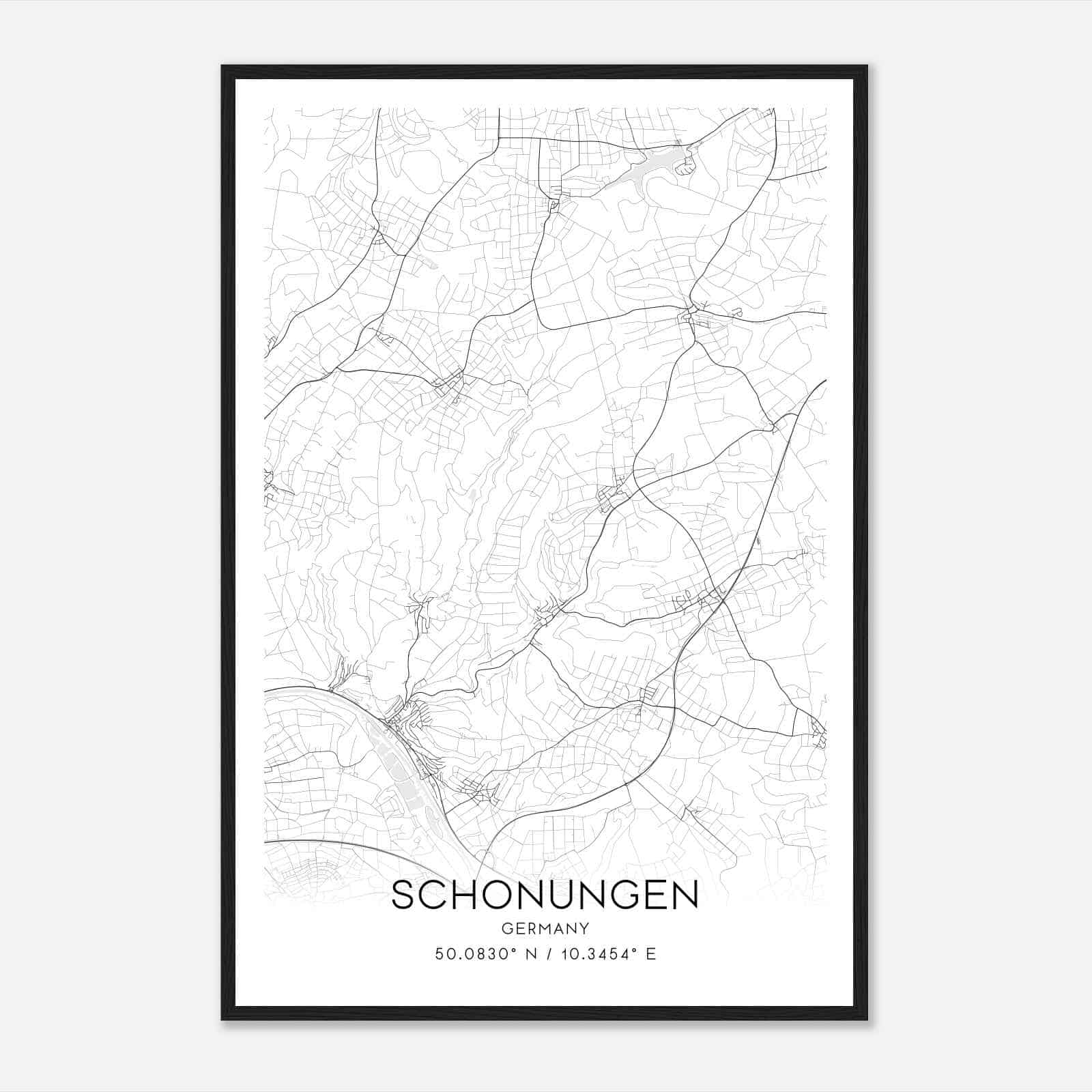 Schonungen Germany Map Poster, Modern Home Decor Wall Art Print