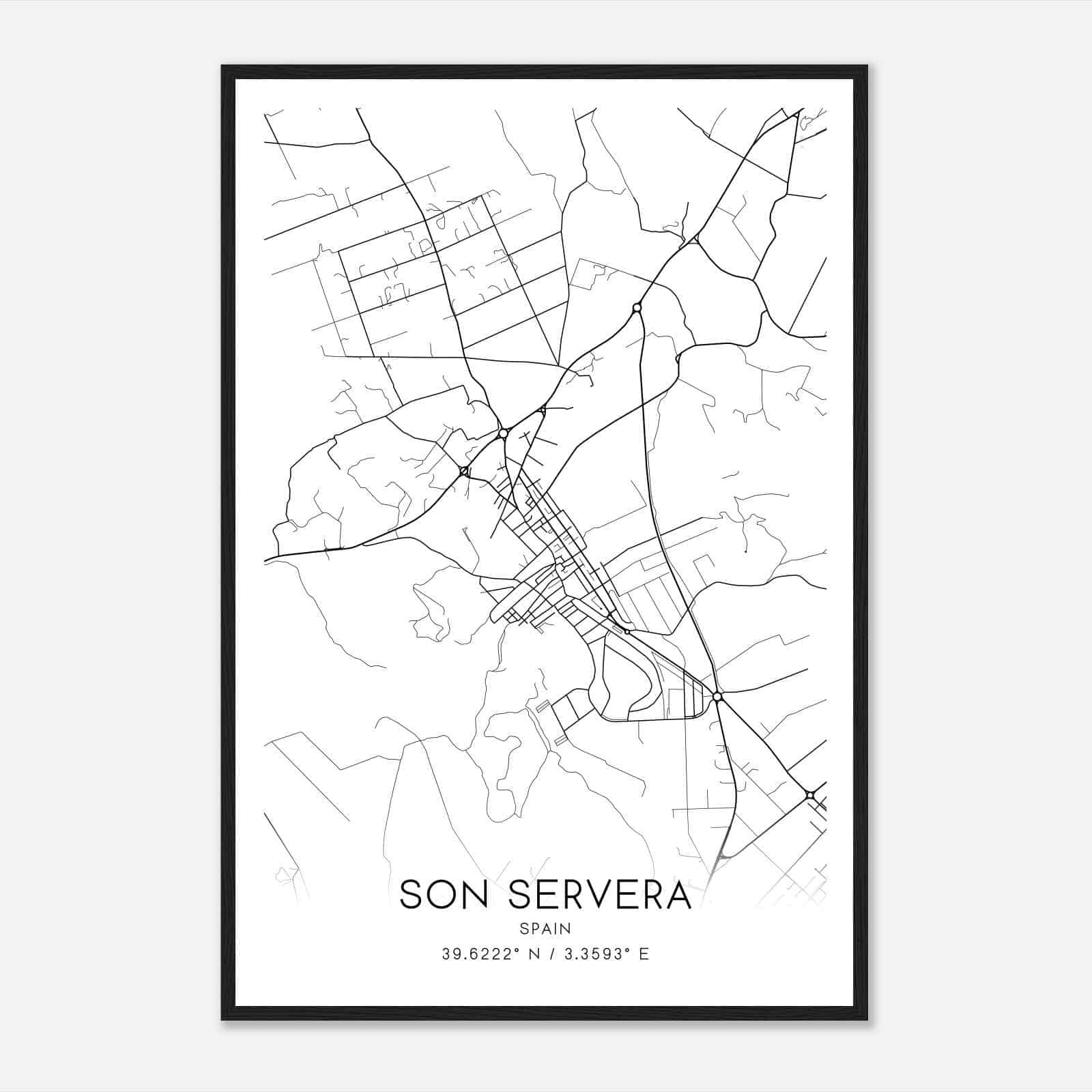 Son Servera Spain Map Poster, Modern Home Decor Wall Art Print