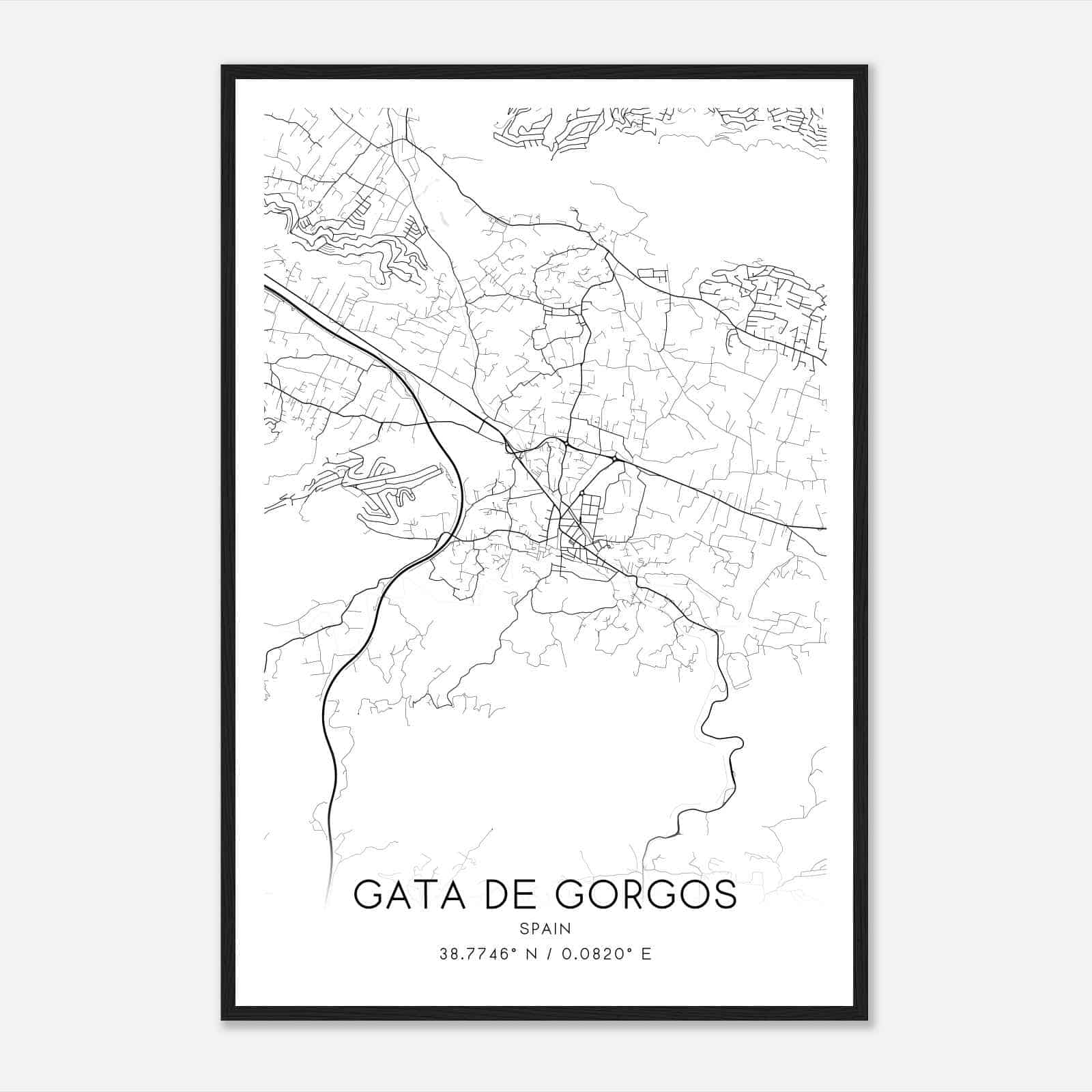Gata de Gorgos Spain Map Poster, Modern Home Decor Wall Art Print