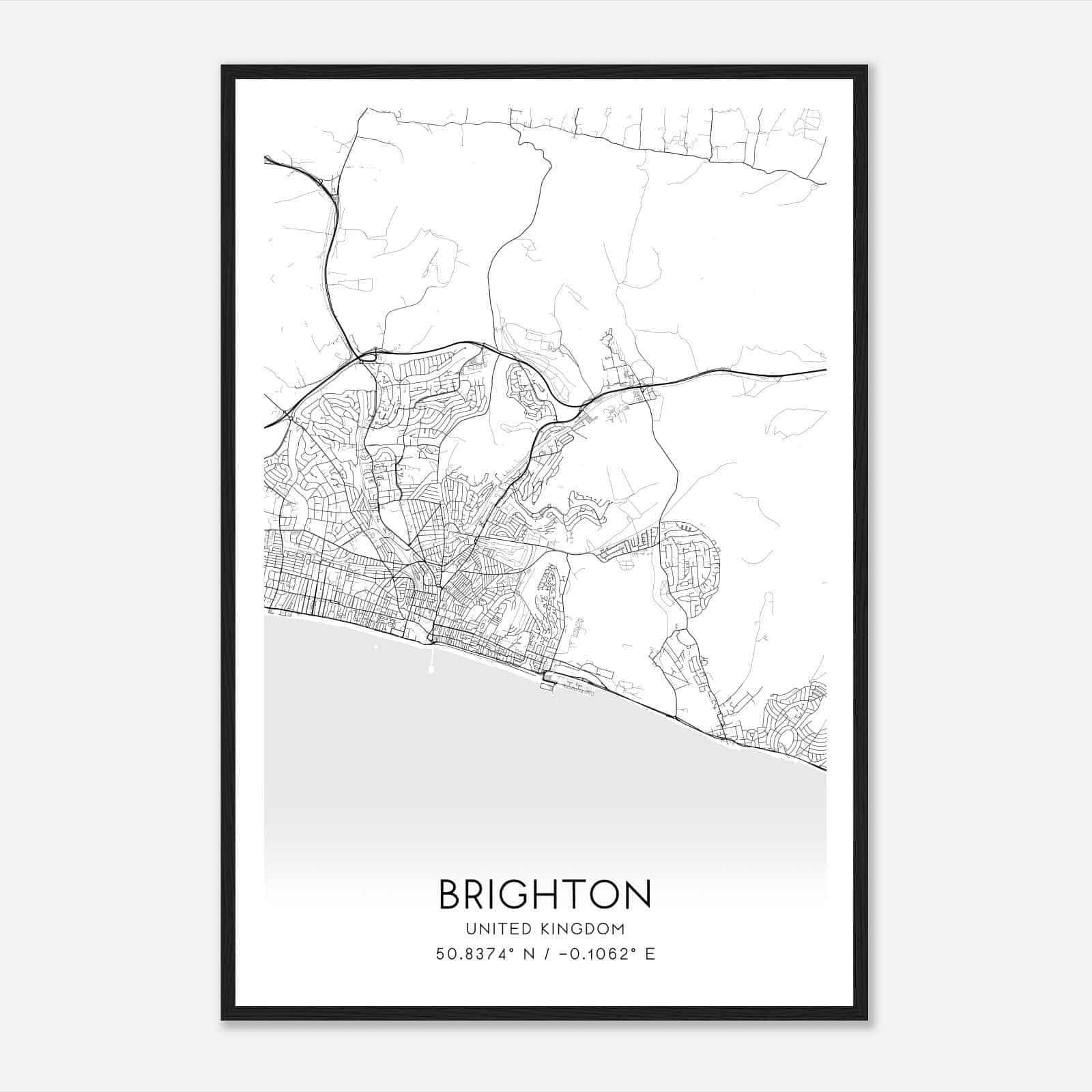 Brighton United Kingdom Map Poster, Modern Home Decor Wall Art Print