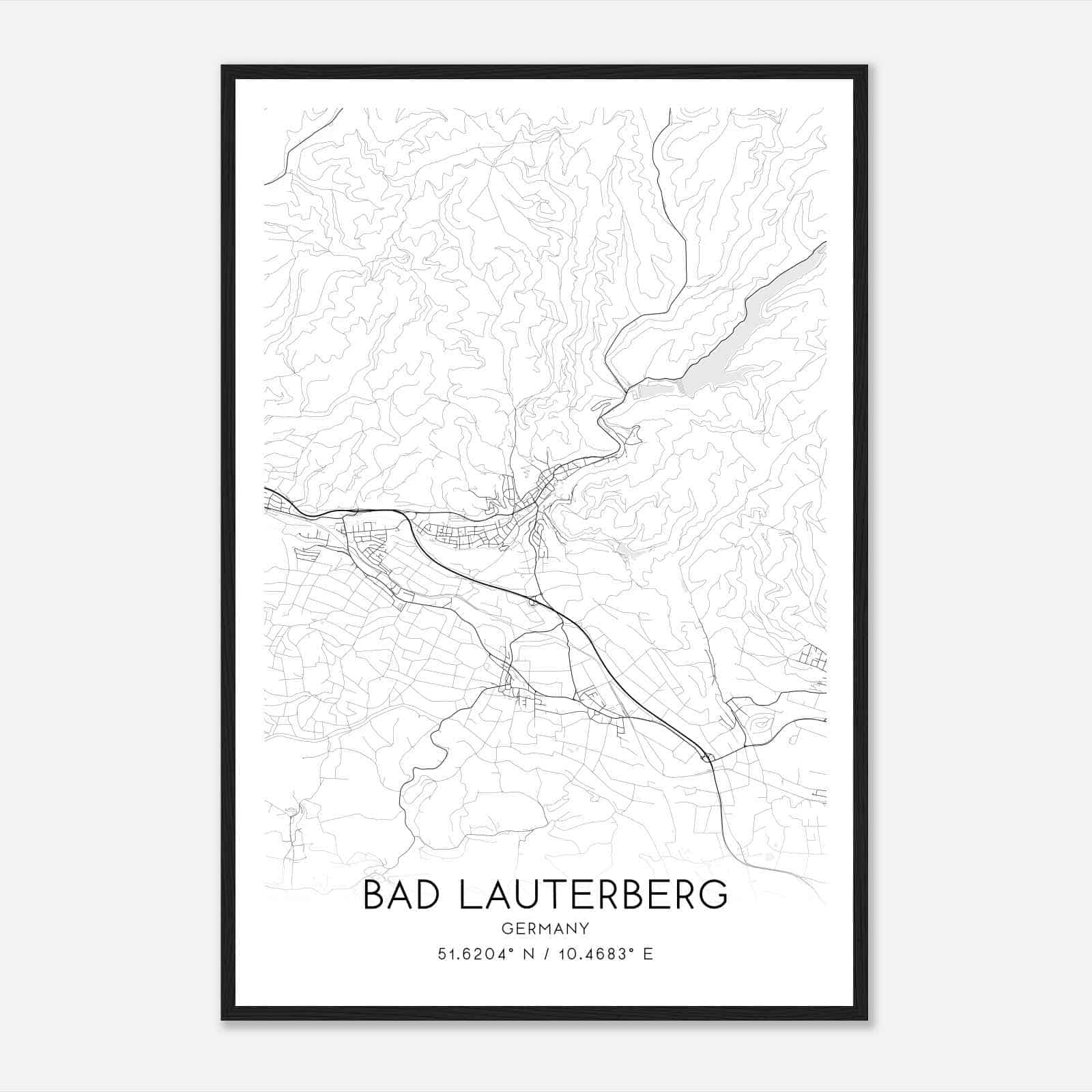 Bad Lauterberg Germany Map Poster, Modern Home Decor Wall Art Print