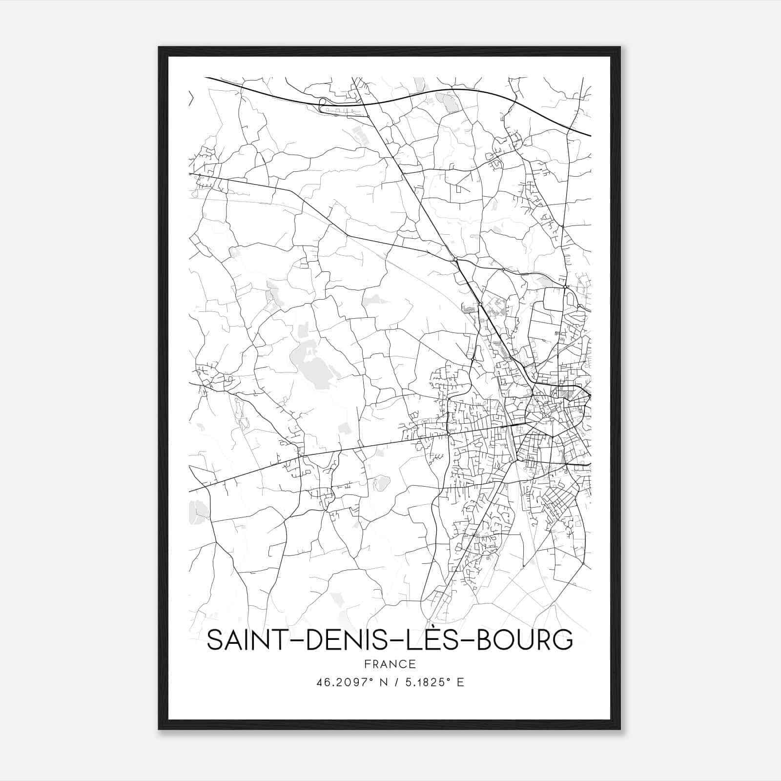 Saint-Denis-les-Bourg France Map Poster, Modern Home Decor Wall Art Print