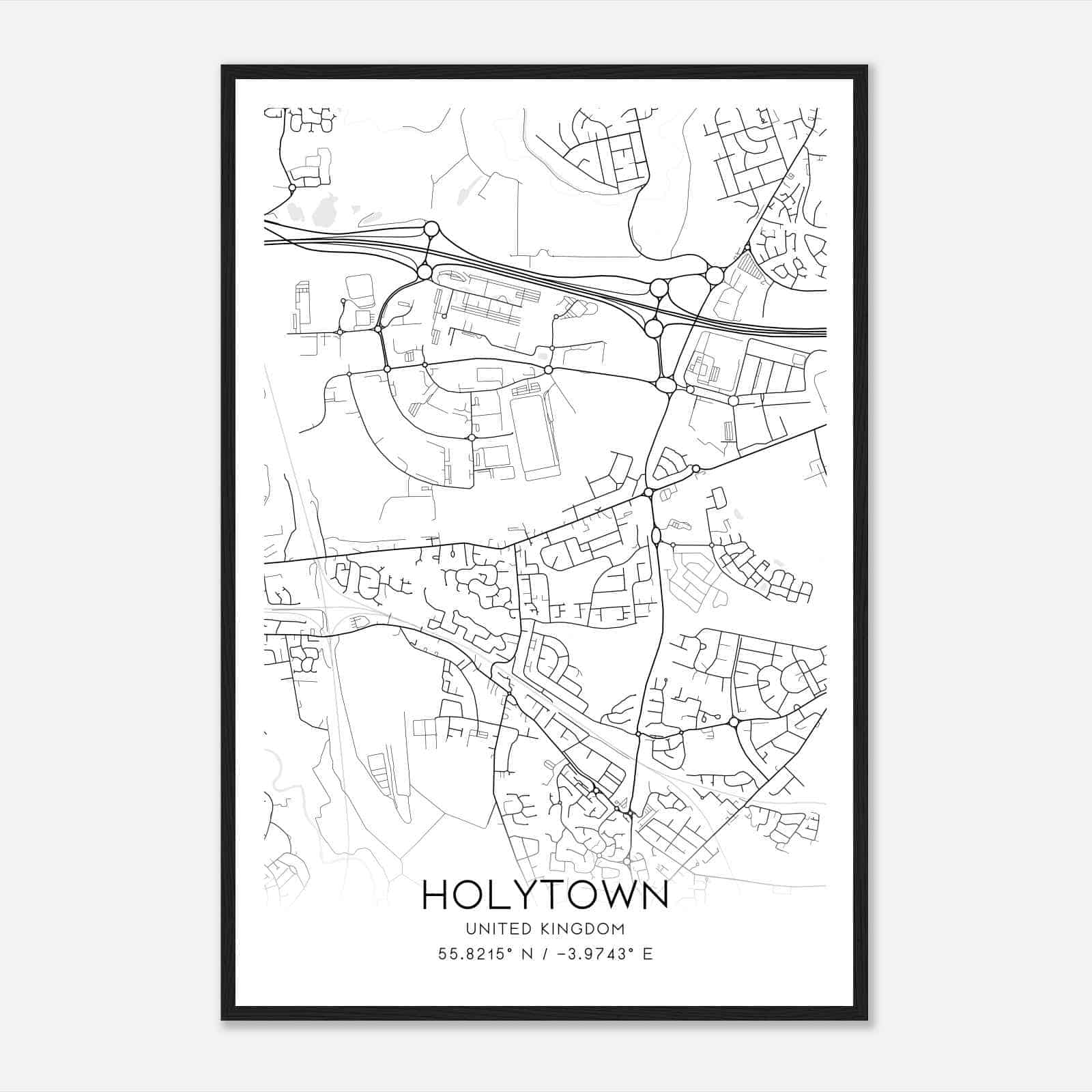 Holytown United Kingdom Map Poster, Modern Home Decor Wall Art Print