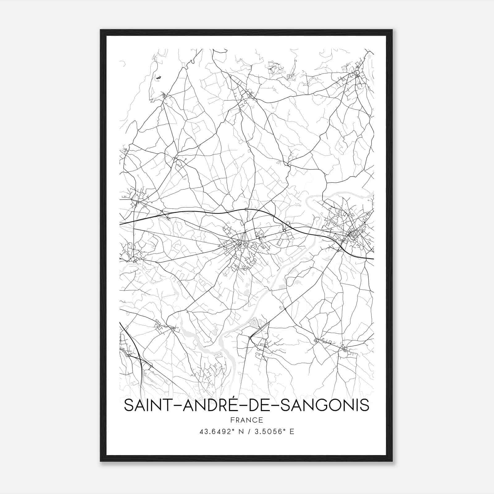 Saint-Andre-de-Sangonis France Map Poster, Modern Home Decor Wall Art Print