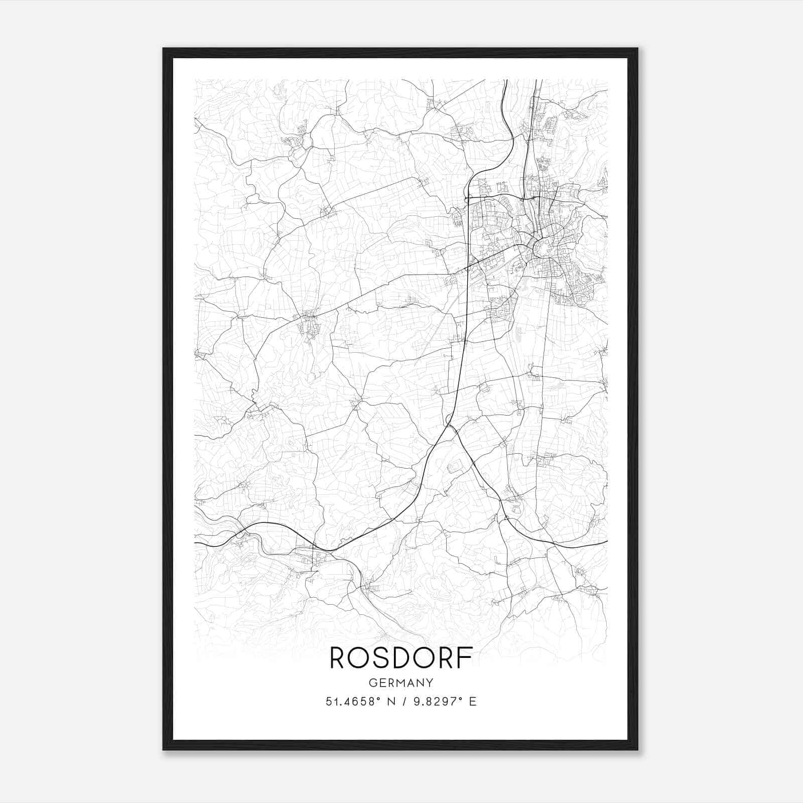 Rosdorf Germany Map Poster, Modern Home Decor Wall Art Print