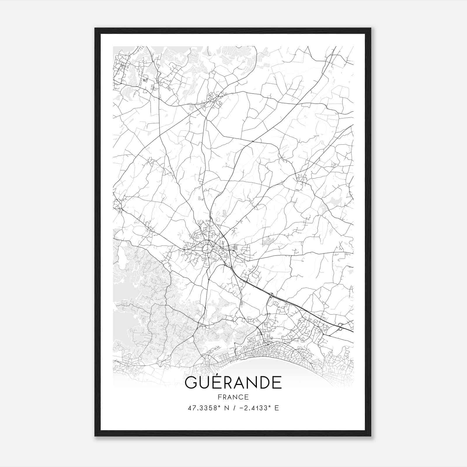 Guerande France Map Poster, Modern Home Decor Wall Art Print