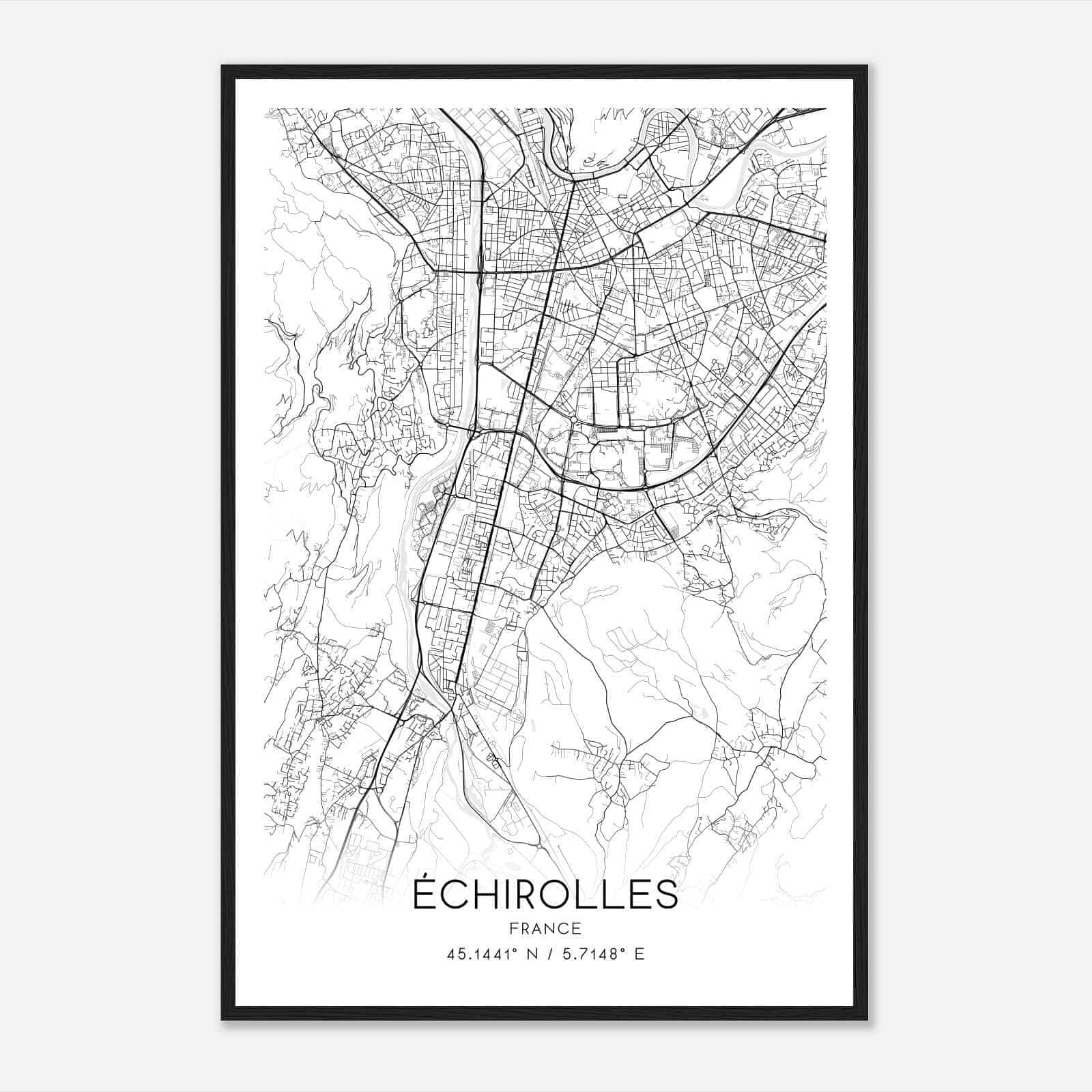 Echirolles France Map Poster, Modern Home Decor Wall Art Print