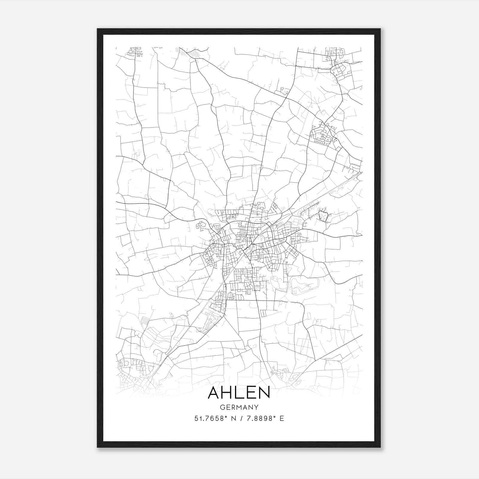 Ahlen Germany Map Poster, Modern Home Decor Wall Art Print