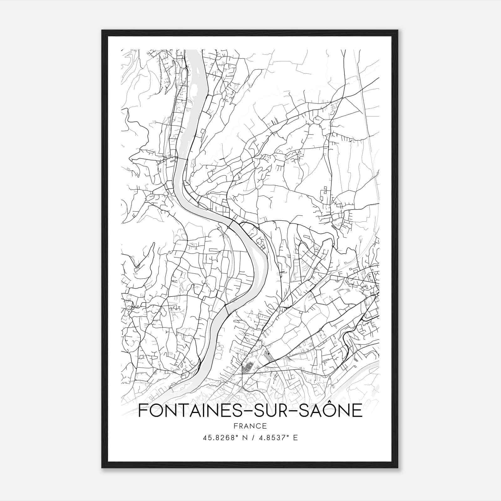 Fontaines-sur-Saone France Map Poster, Modern Home Decor Wall Art Print