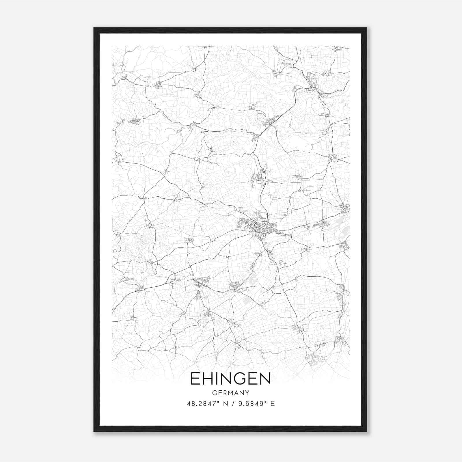 Ehingen an der Donau Germany Map Poster, Modern Home Decor Wall Art Print