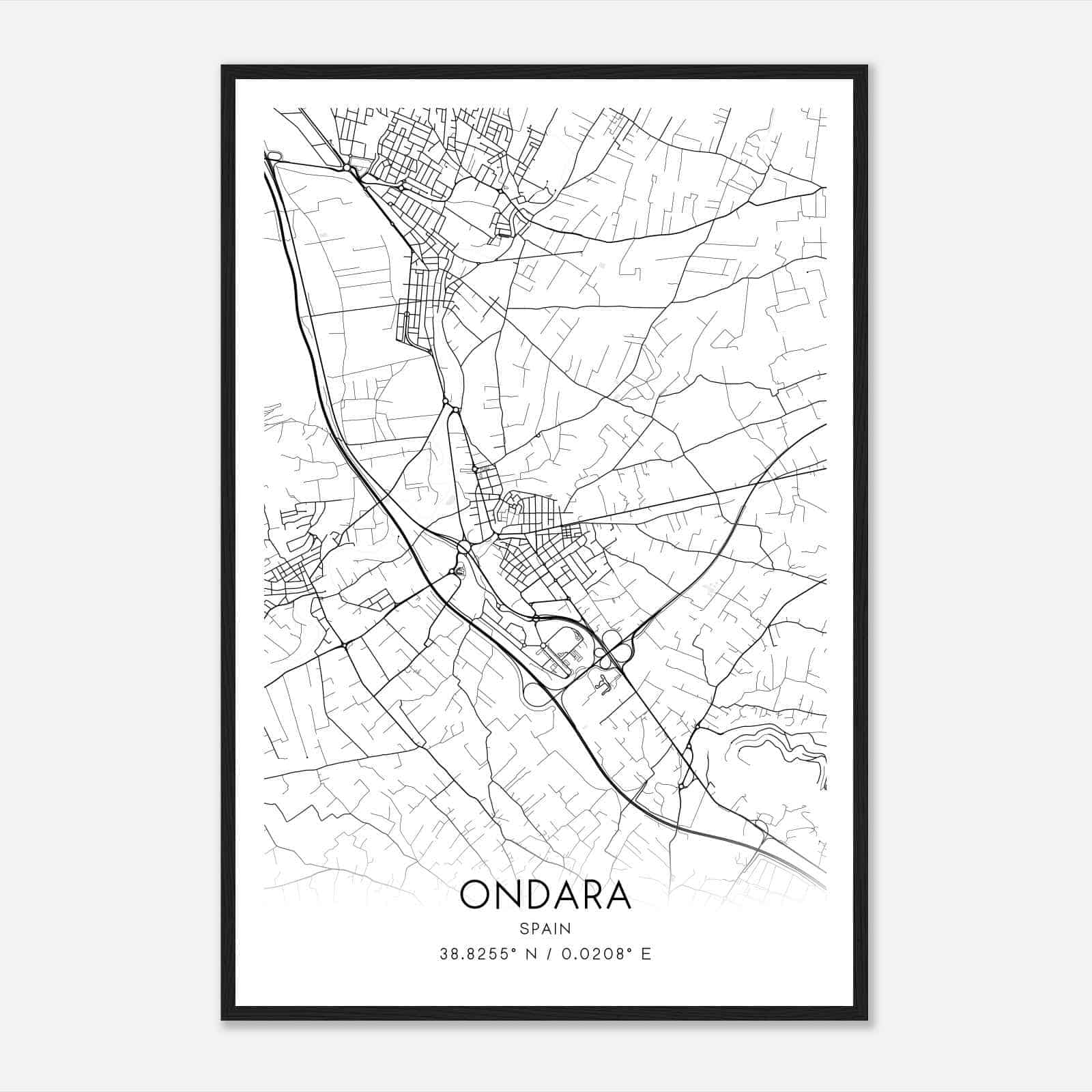 Ondara Spain Map Poster, Modern Home Decor Wall Art Print