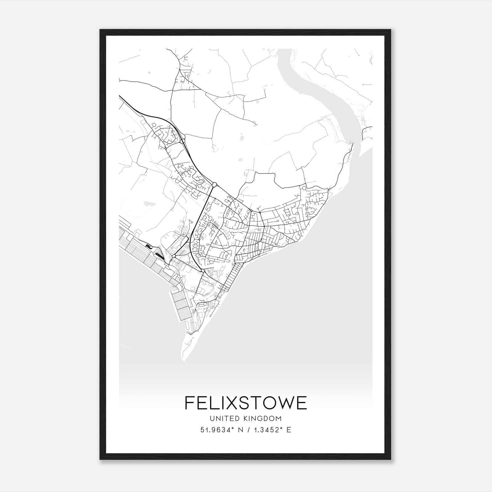 Felixstowe United Kingdom Map Poster, Modern Home Decor Wall Art Print