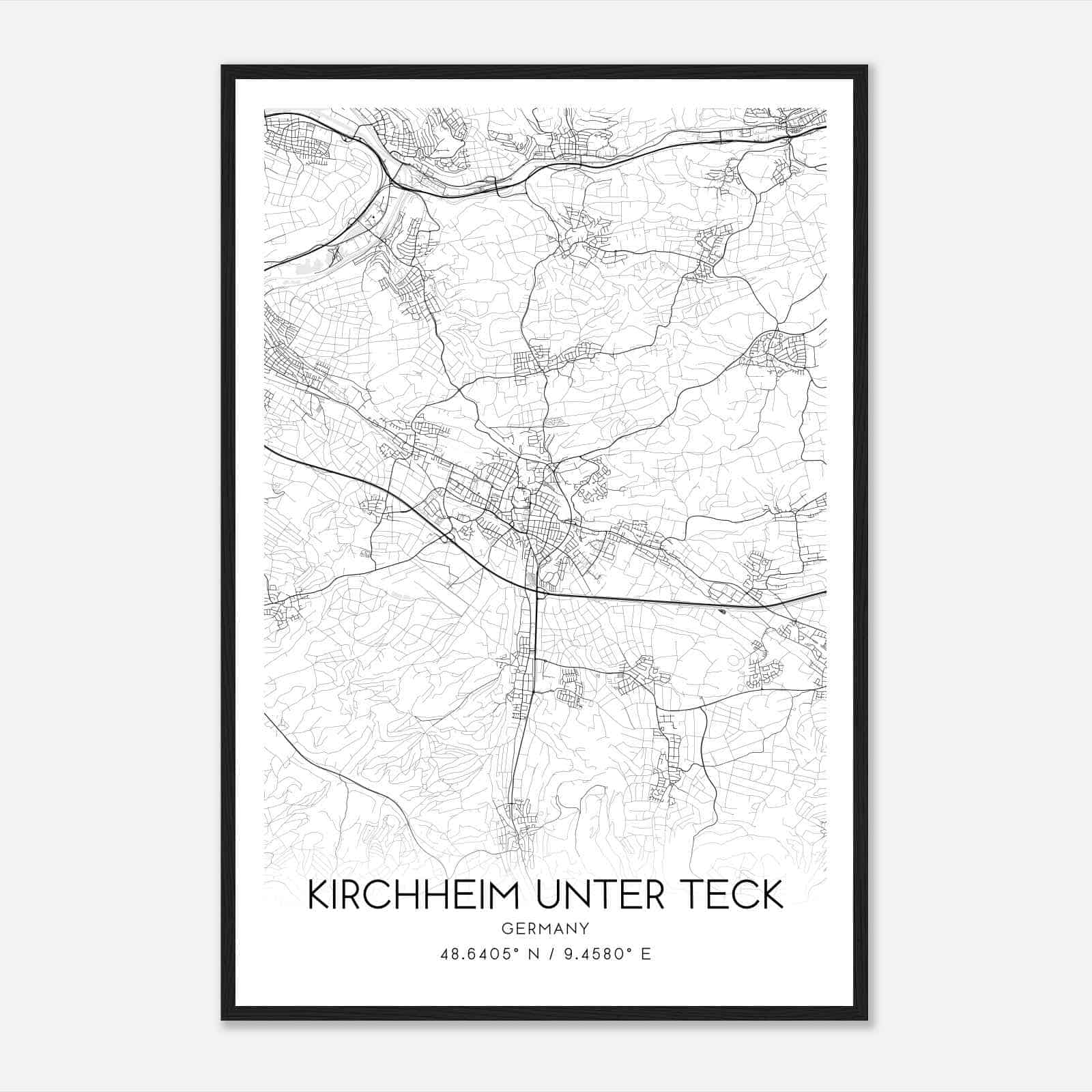 Kirchheim unter Teck Germany Map Poster, Modern Home Decor Wall Art Print