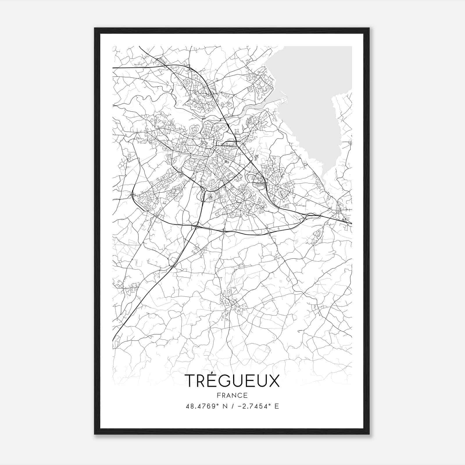 Tregueux France Map Poster, Modern Home Decor Wall Art Print