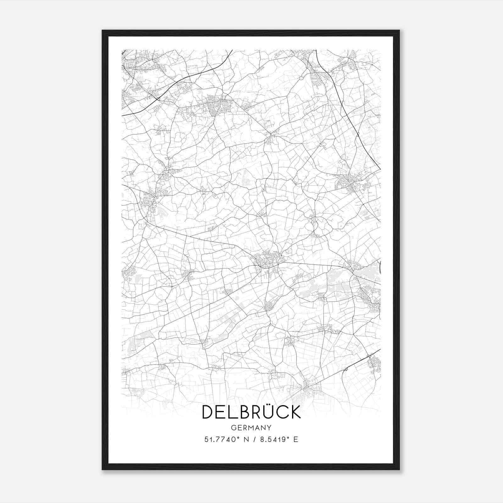 Delbruck Germany Map Poster, Modern Home Decor Wall Art Print