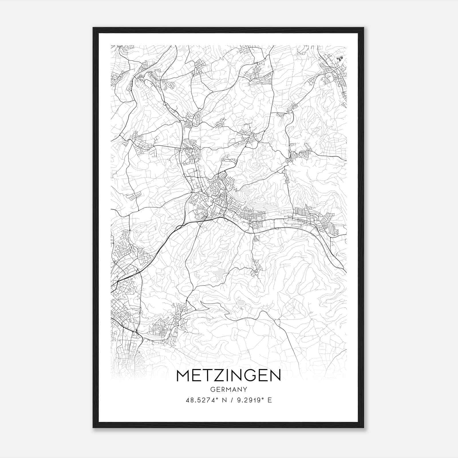 Metzingen Germany Map Poster, Modern Home Decor Wall Art Print