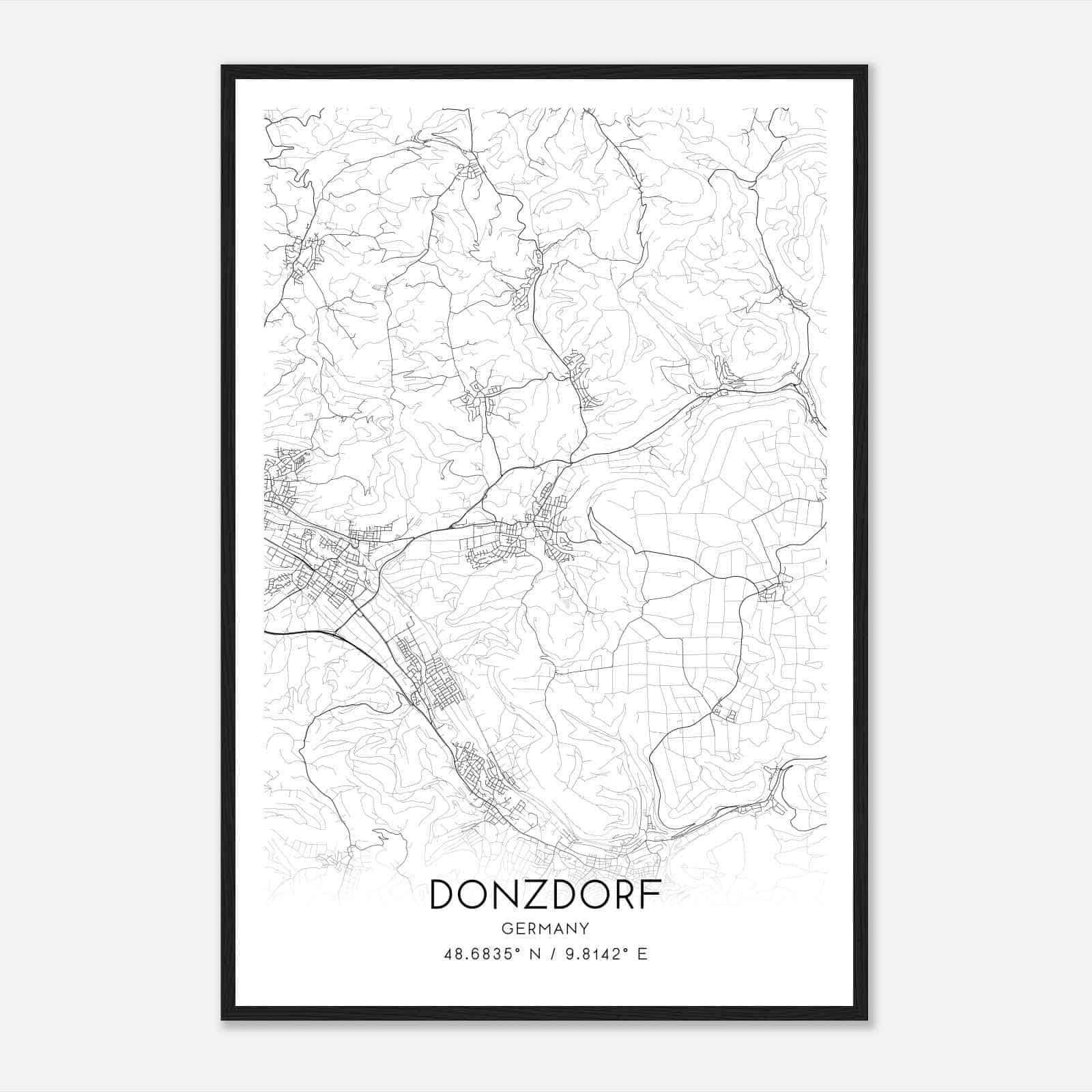 Donzdorf Germany Map Poster, Modern Home Decor Wall Art Print