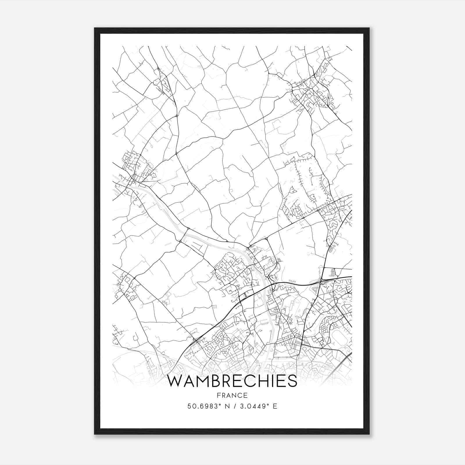 Wambrechies France Map Poster, Modern Home Decor Wall Art Print
