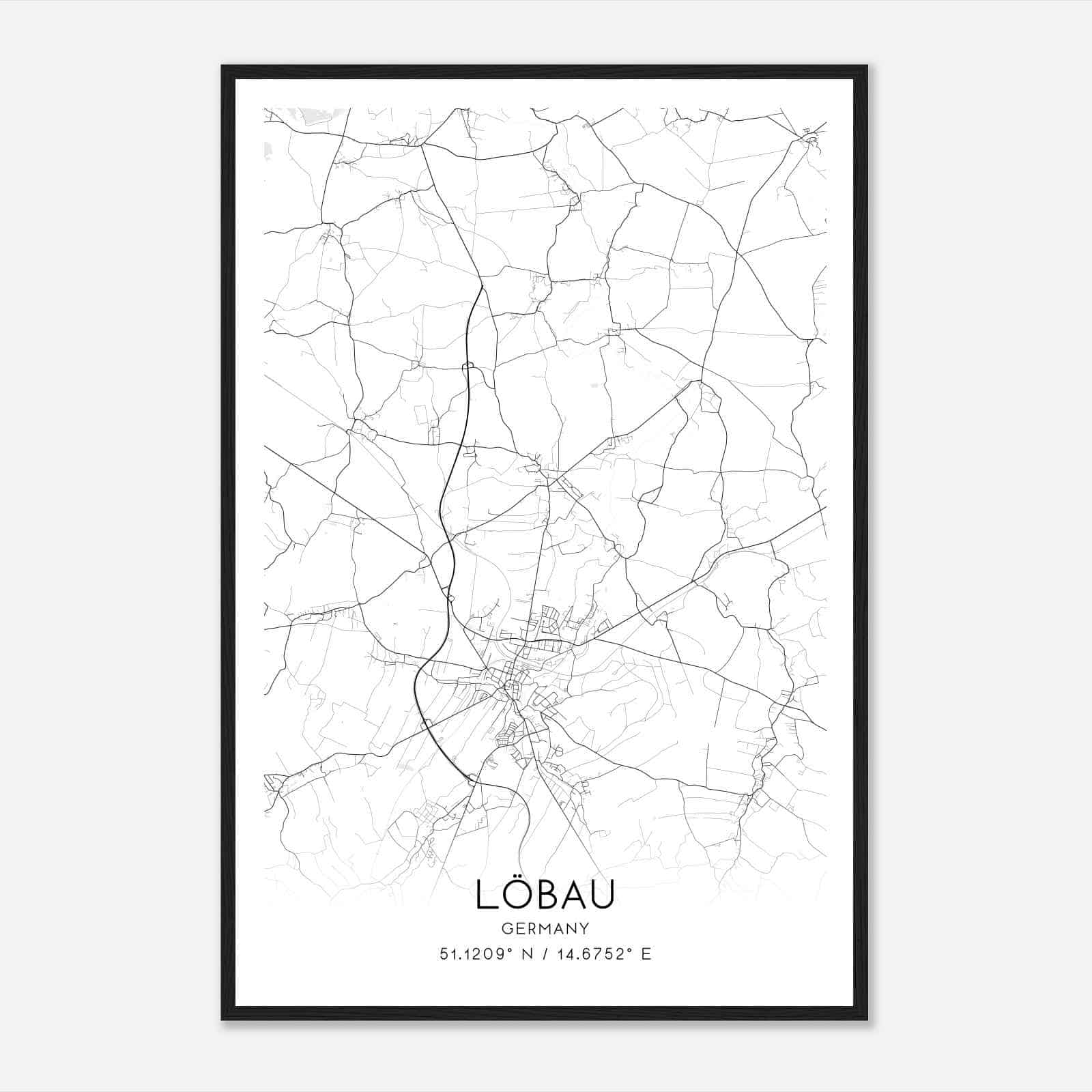 Lobau Germany Map Poster, Modern Home Decor Wall Art Print