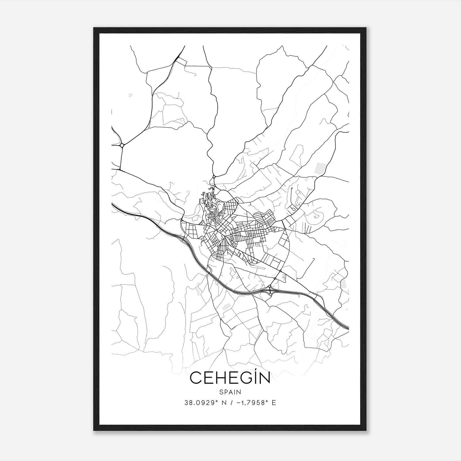 Cehegin Spain Map Poster, Modern Home Decor Wall Art Print