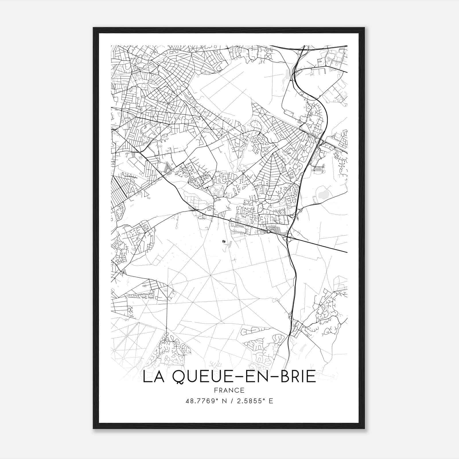 La Queue-en-Brie France Map Poster, Modern Home Decor Wall Art Print