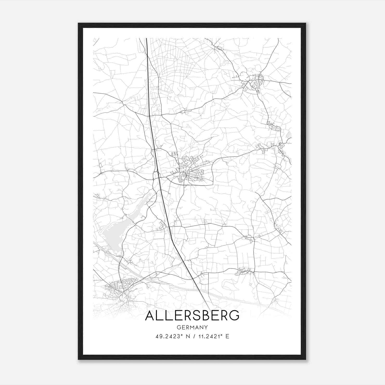 Allersberg Germany Map Poster, Modern Home Decor Wall Art Print