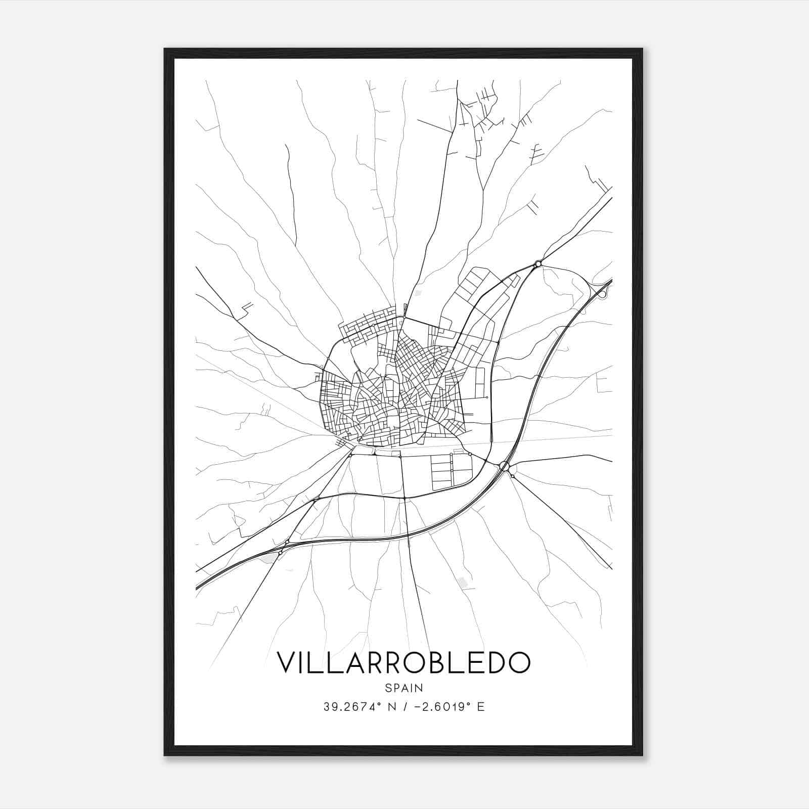 Villarrobledo Spain Map Poster, Modern Home Decor Wall Art Print