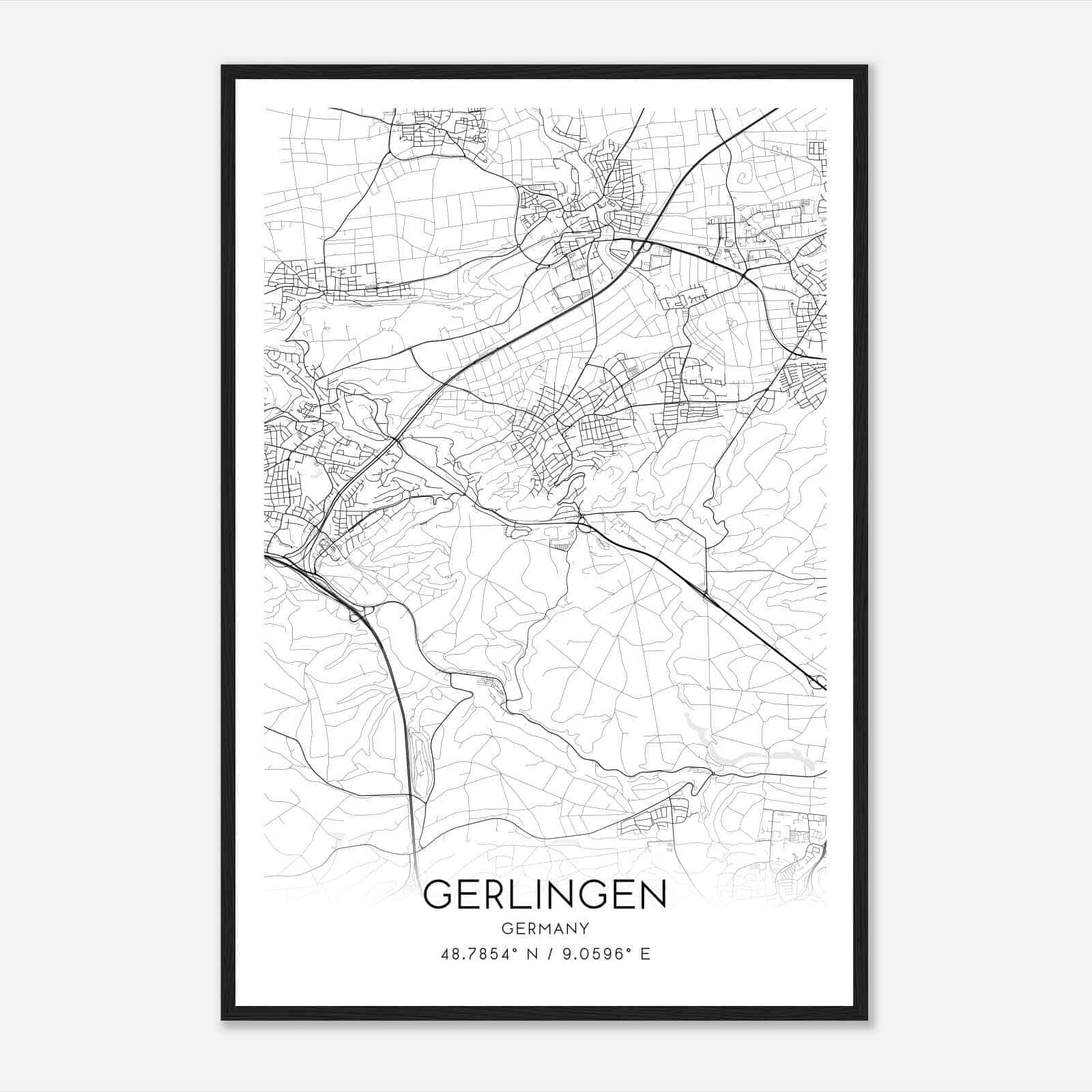Gerlingen Germany Map Poster, Modern Home Decor Wall Art Print