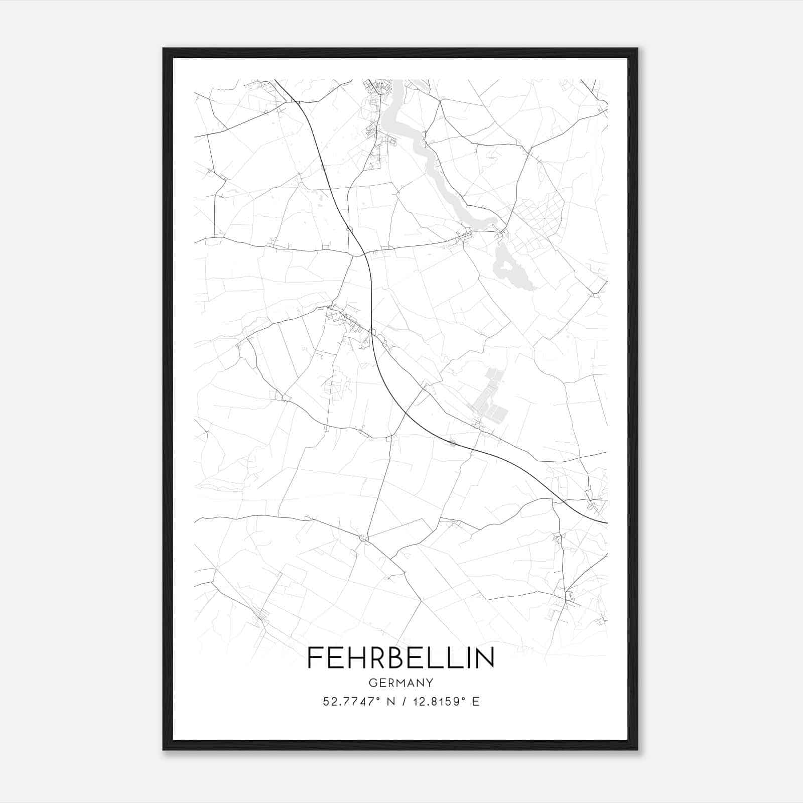 Fehrbellin Germany Map Poster, Modern Home Decor Wall Art Print