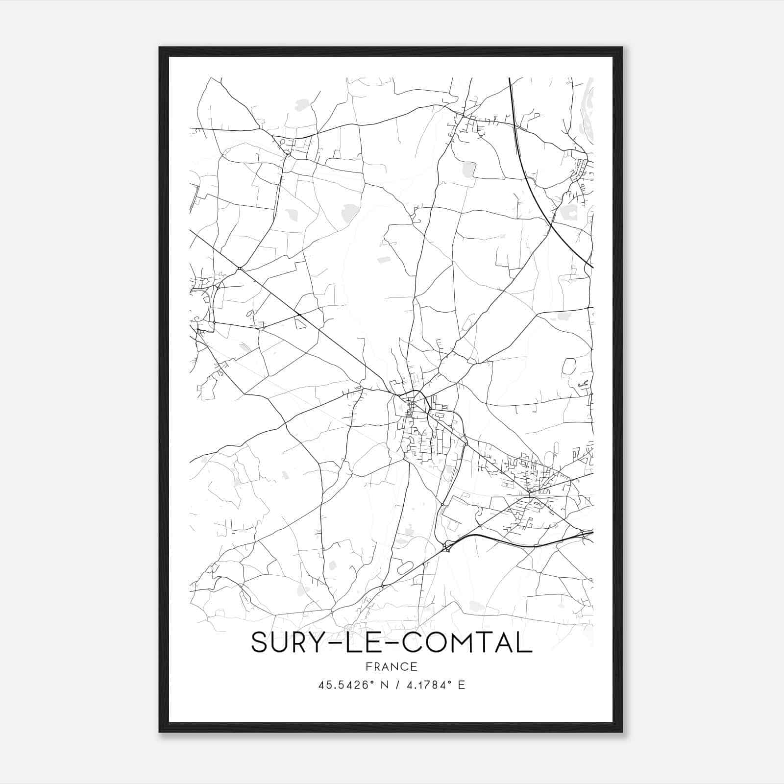 Sury-le-Comtal France Map Poster, Modern Home Decor Wall Art Print