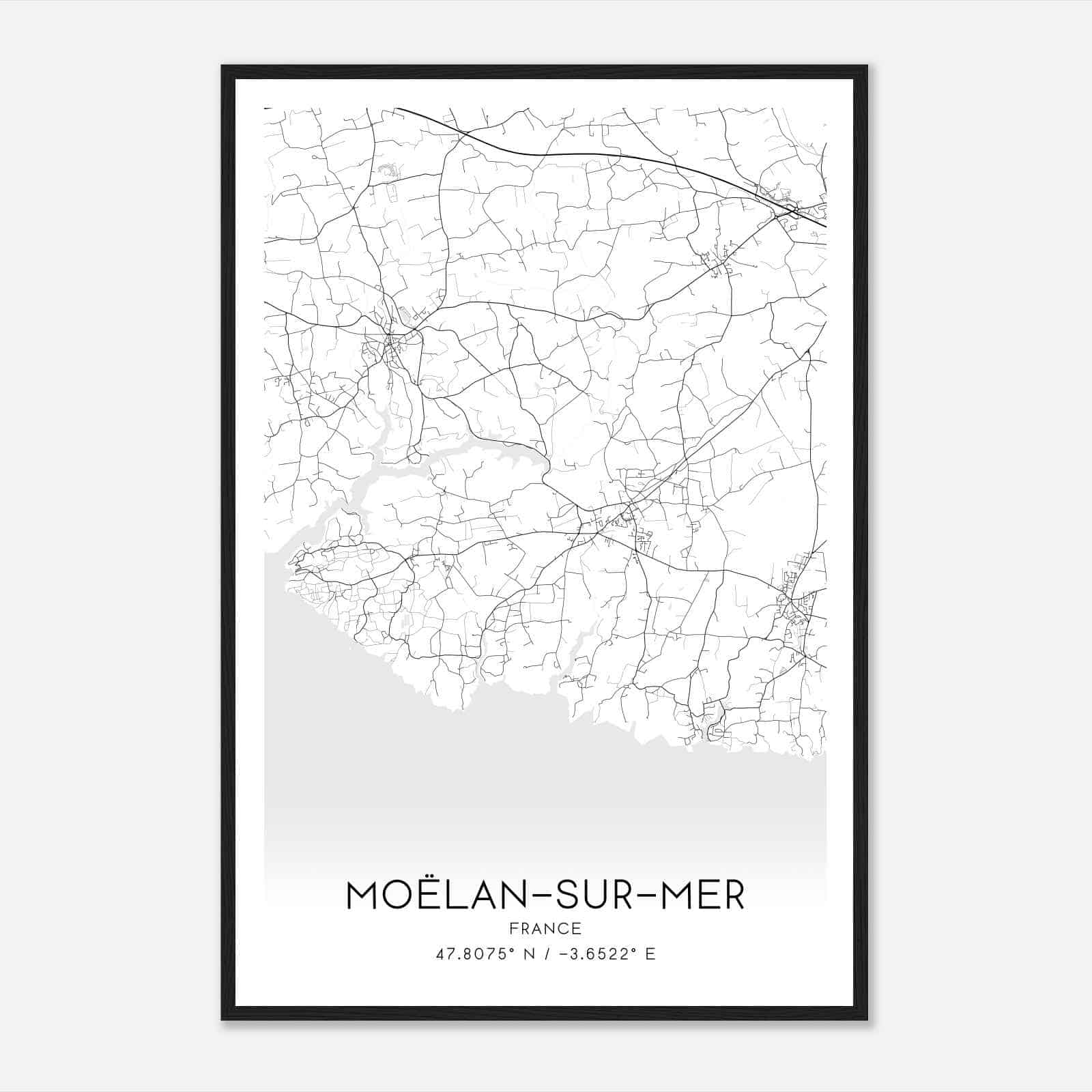 Moelan-sur-Mer France Map Poster, Modern Home Decor Wall Art Print