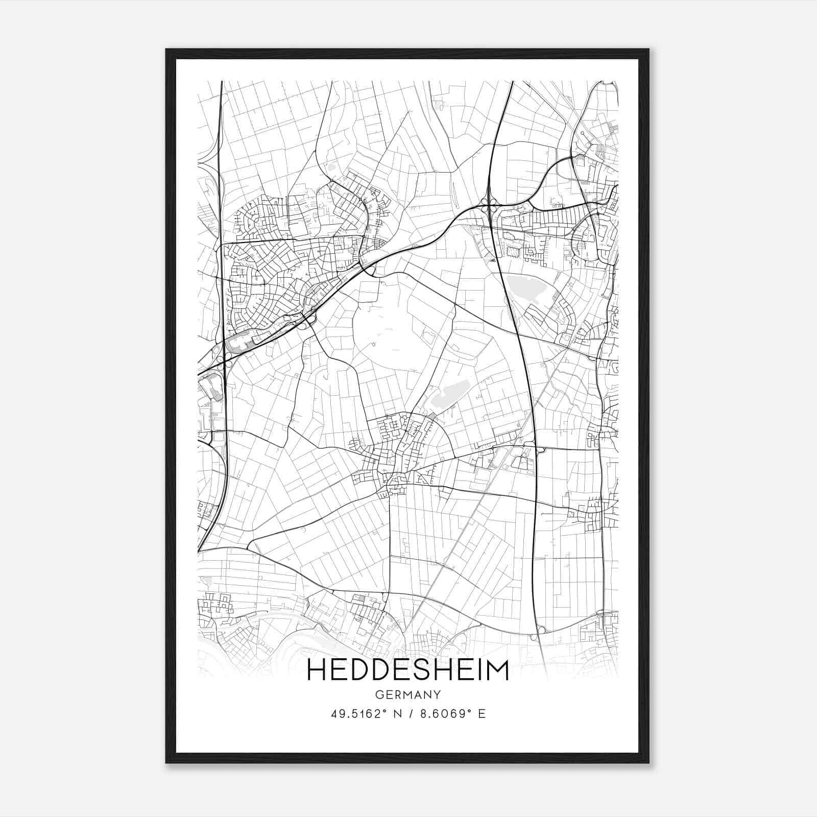 Heddesheim Germany Map Poster, Modern Home Decor Wall Art Print