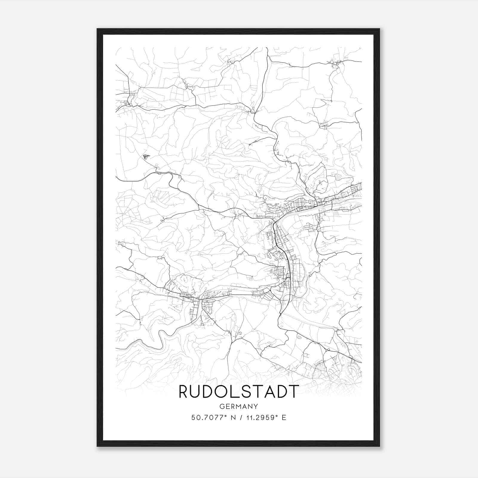 Rudolstadt Germany Map Poster, Modern Home Decor Wall Art Print