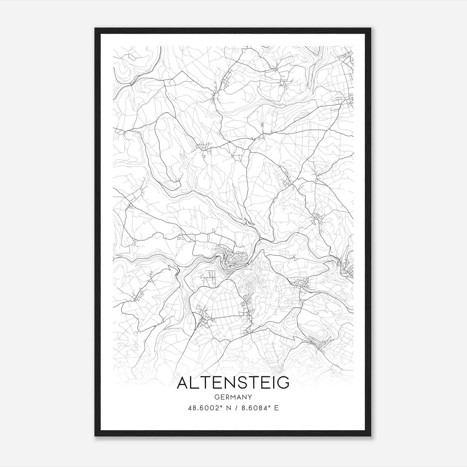 Altensteig Germany Map Poster, Modern Home Decor Wall Art Print