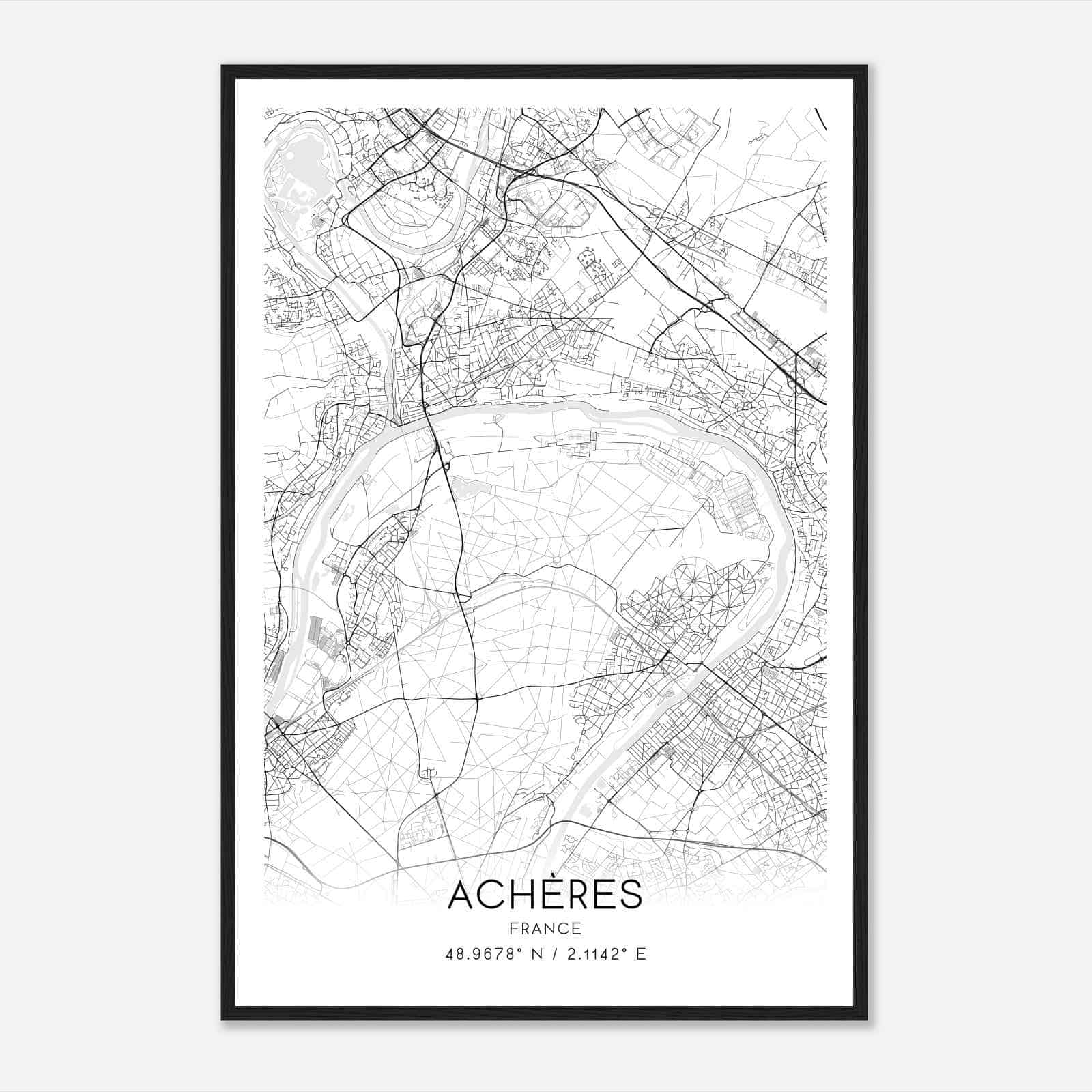 Acheres France Map Poster, Modern Home Decor Wall Art Print