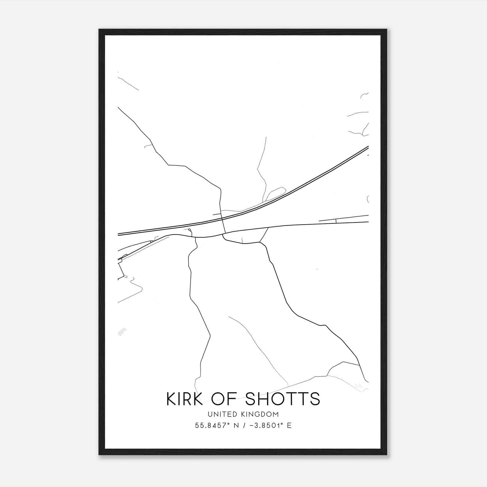Kirk of Shotts United Kingdom Map Poster, Modern Home Decor Wall Art Print