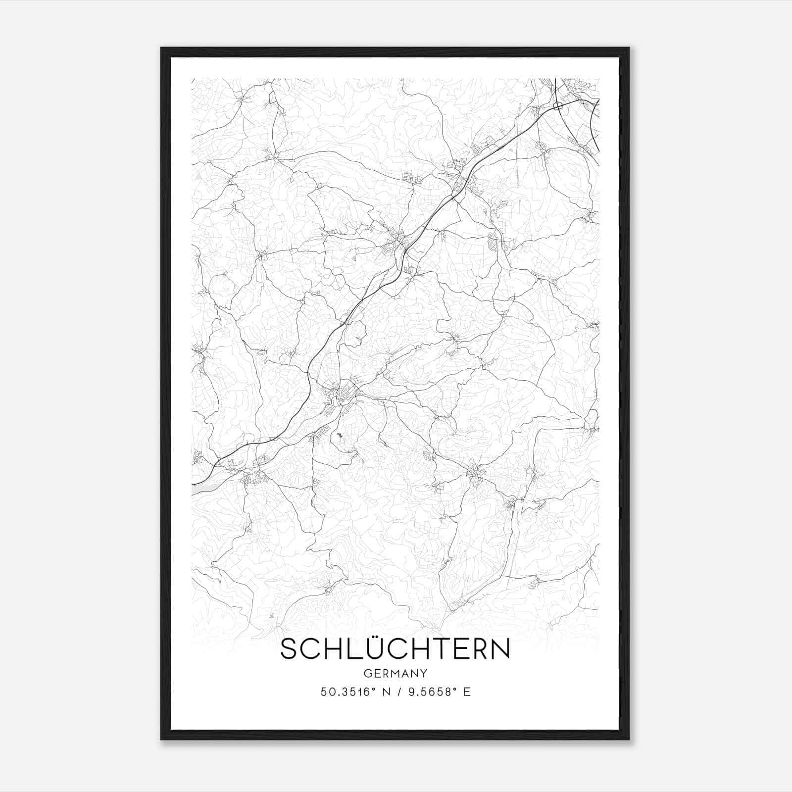 Schluchtern Germany Map Poster, Modern Home Decor Wall Art Print