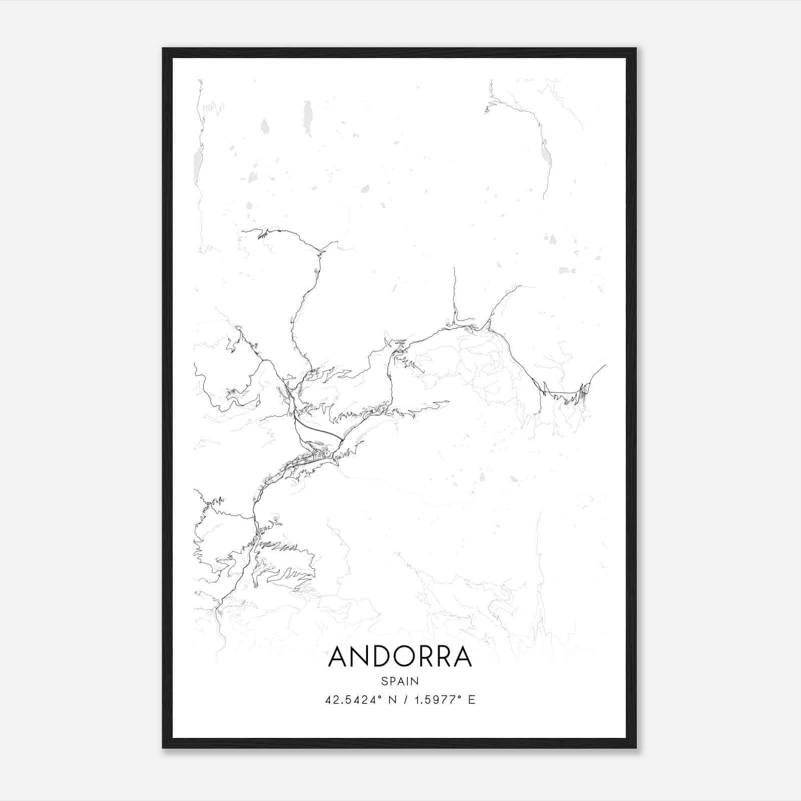 Andorra Spain Map Poster, Modern Home Decor Wall Art Print