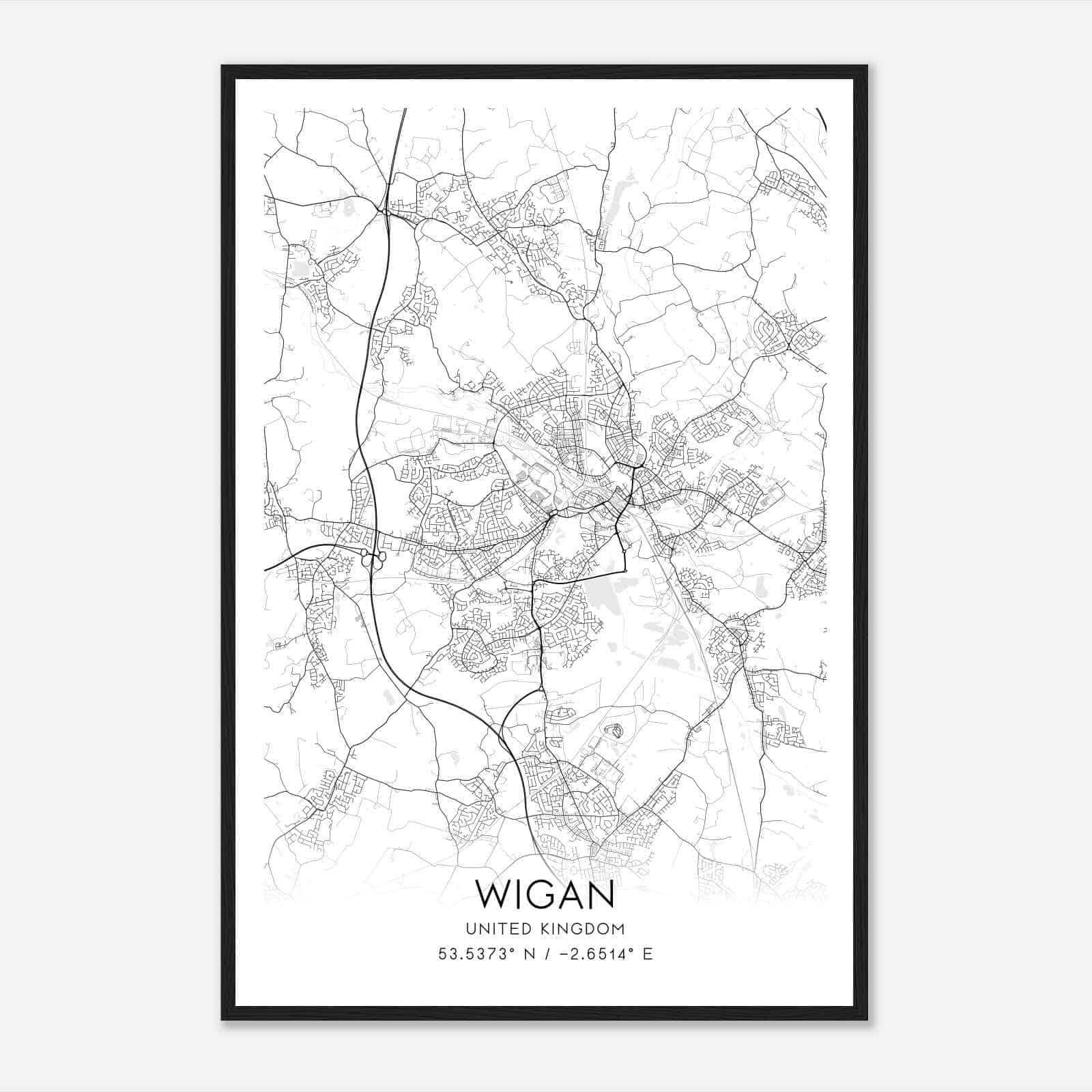 Wigan United Kingdom Map Poster, Modern Home Decor Wall Art Print