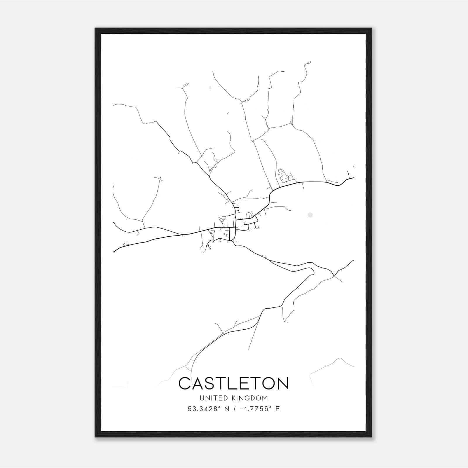 Castleton United Kingdom Map Poster, Modern Home Decor Wall Art Print