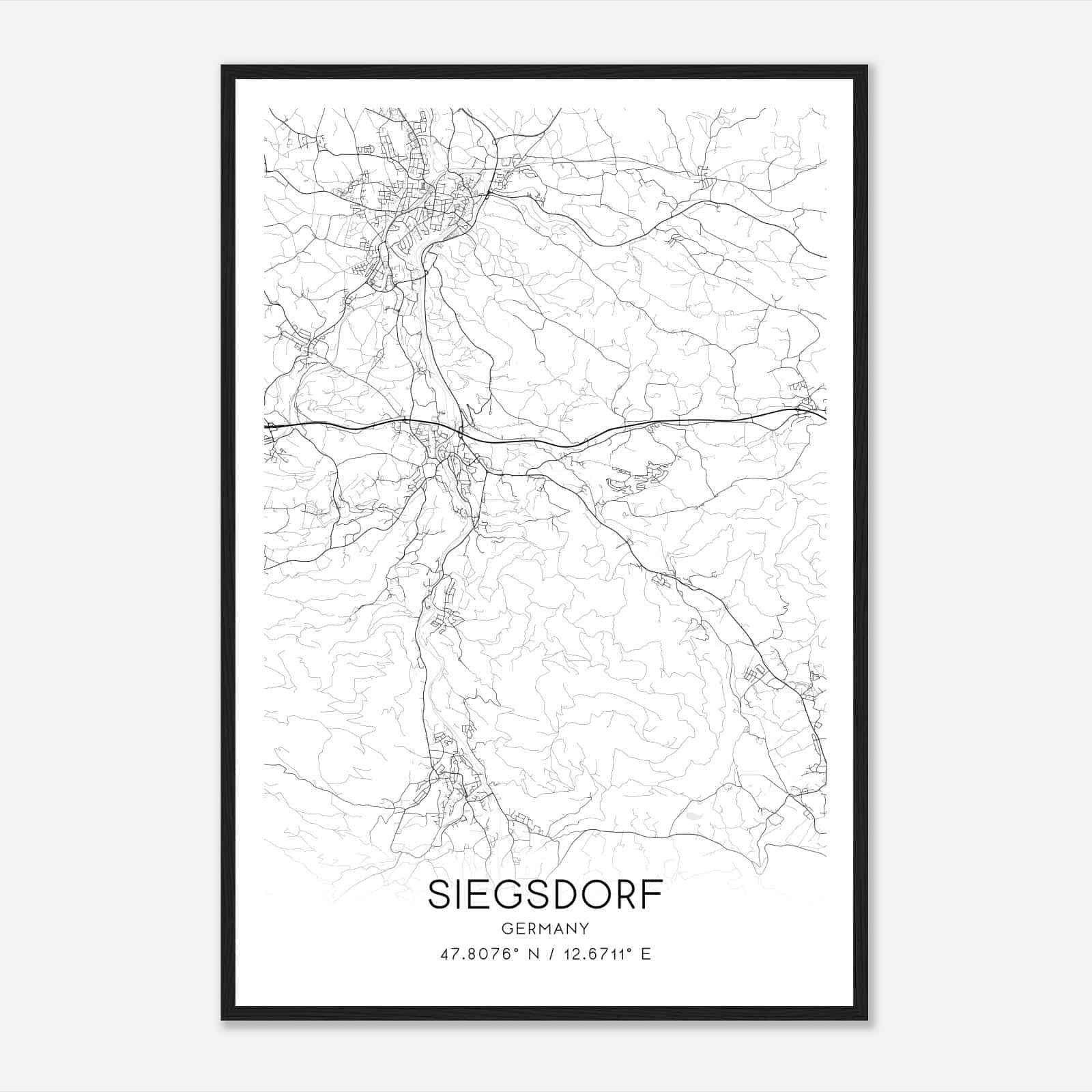 Siegsdorf Germany Map Poster, Modern Home Decor Wall Art Print