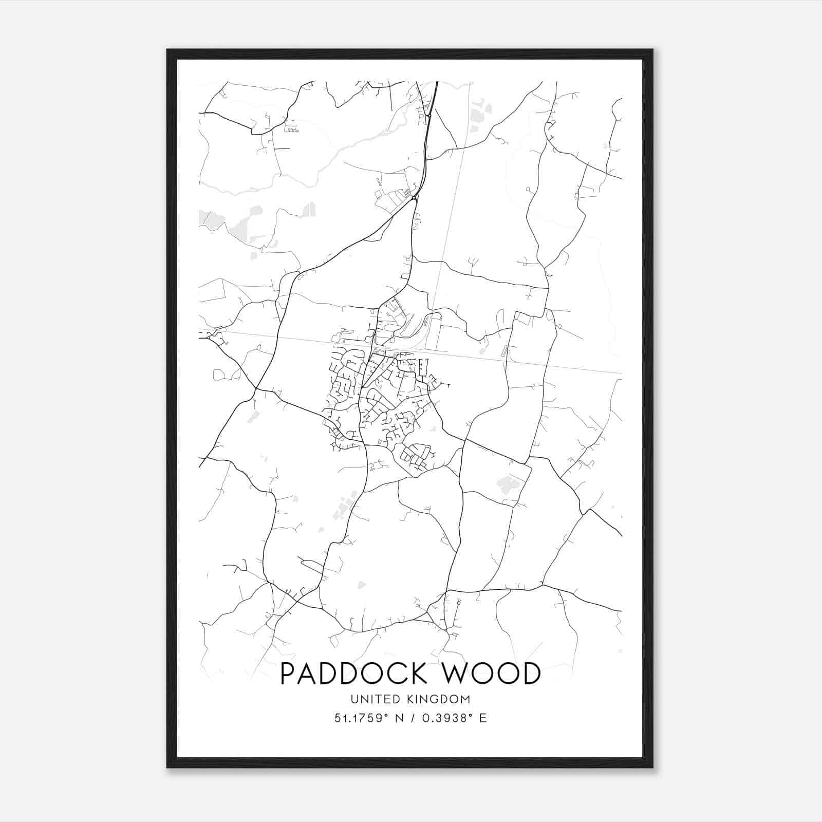 Paddock Wood United Kingdom Map Poster, Modern Home Decor Wall Art Print