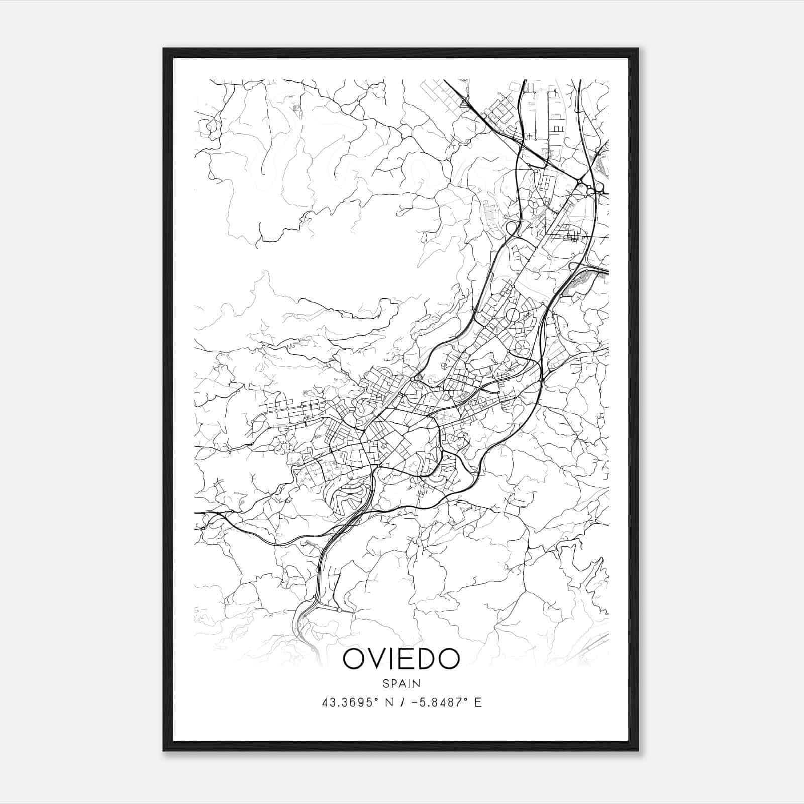 Oviedo Spain Map Poster, Modern Home Decor Wall Art Print